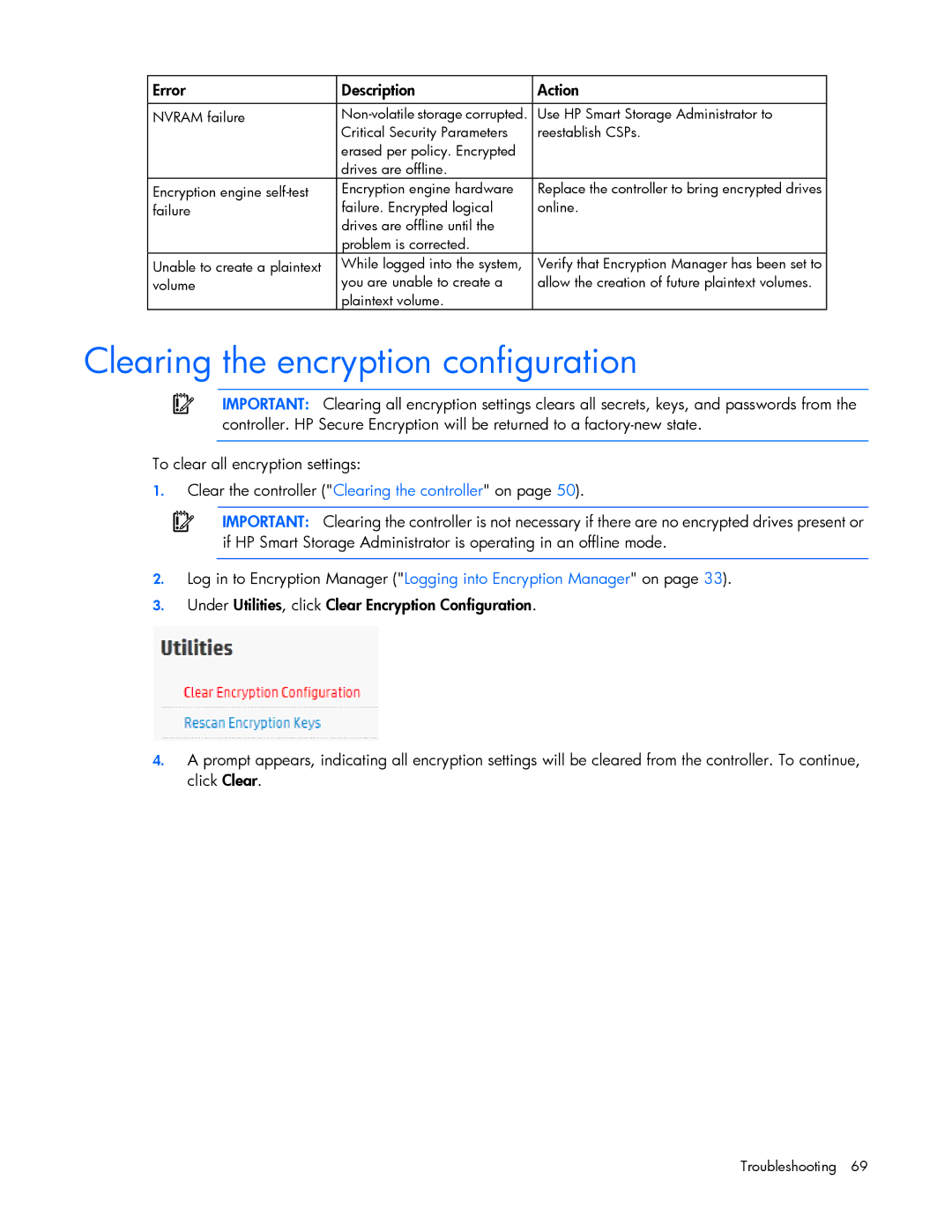 HP Secure Encryption manual Clearing the encryption configuration 