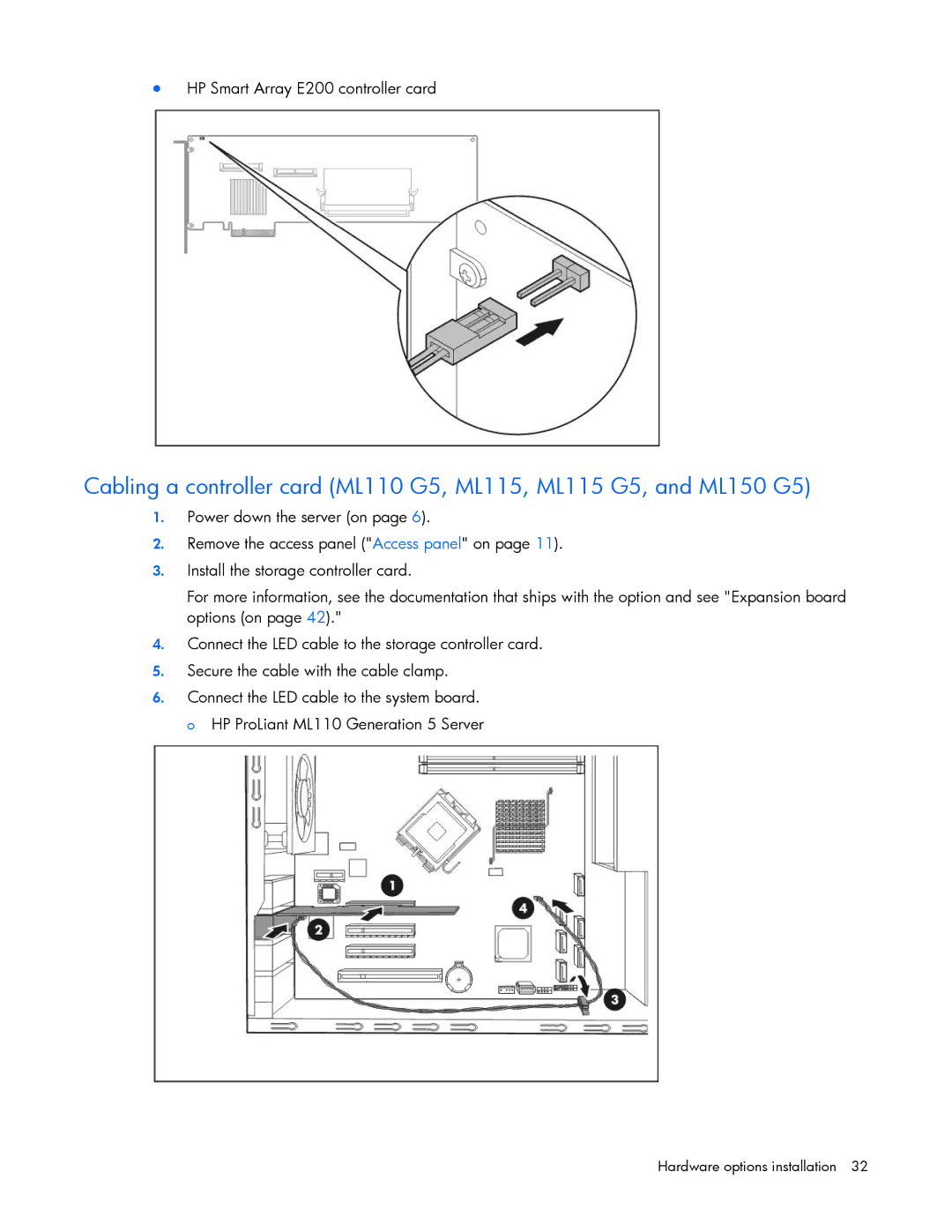 HP Security Camera ML100 manual HP Smart Array E200 controller card 