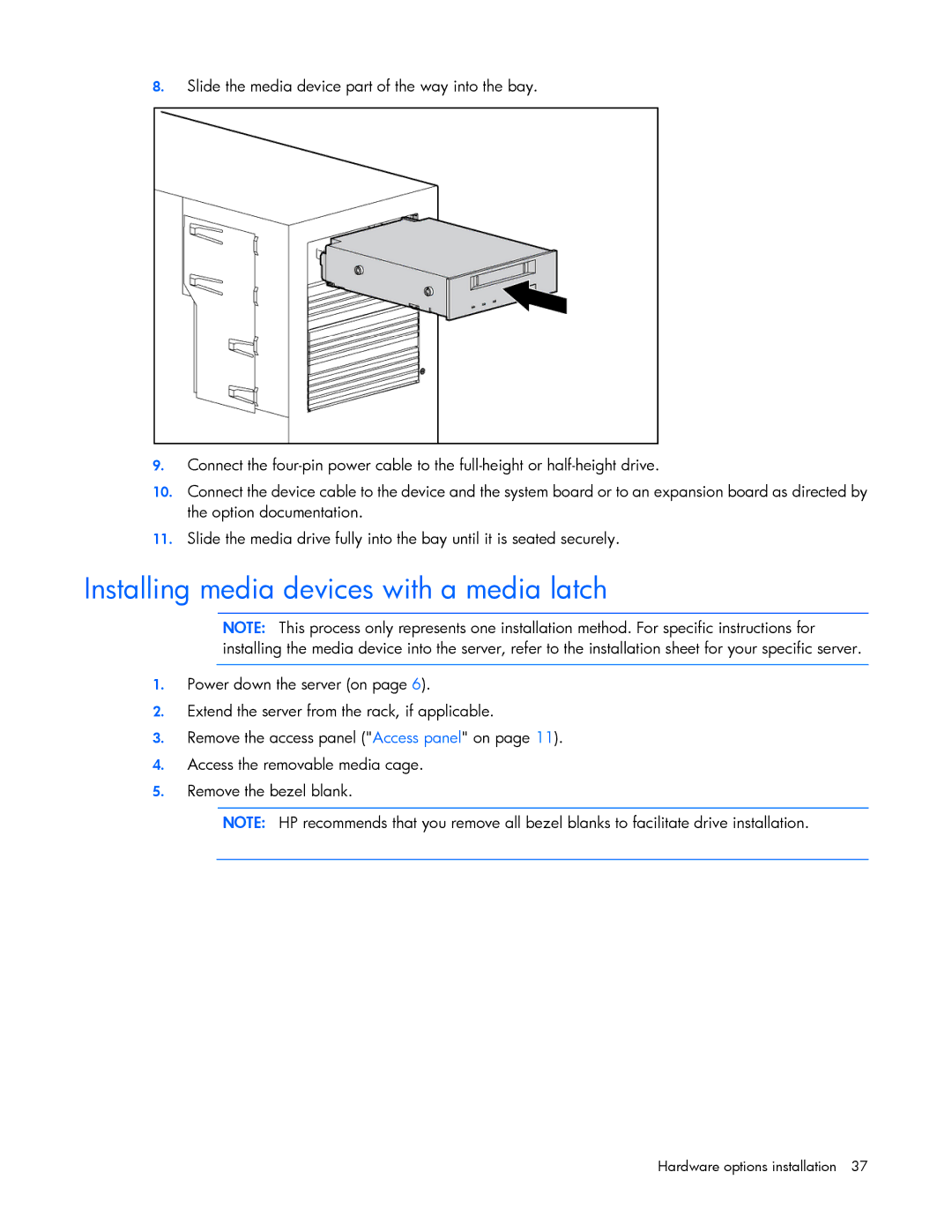 HP Security Camera ML100 manual Installing media devices with a media latch 