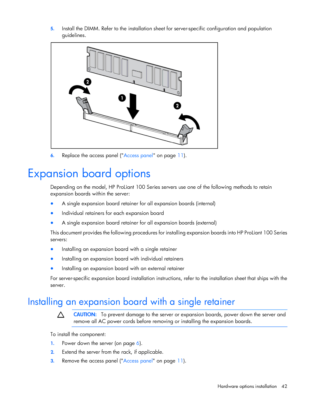 HP Security Camera ML100 manual Expansion board options, Installing an expansion board with a single retainer 