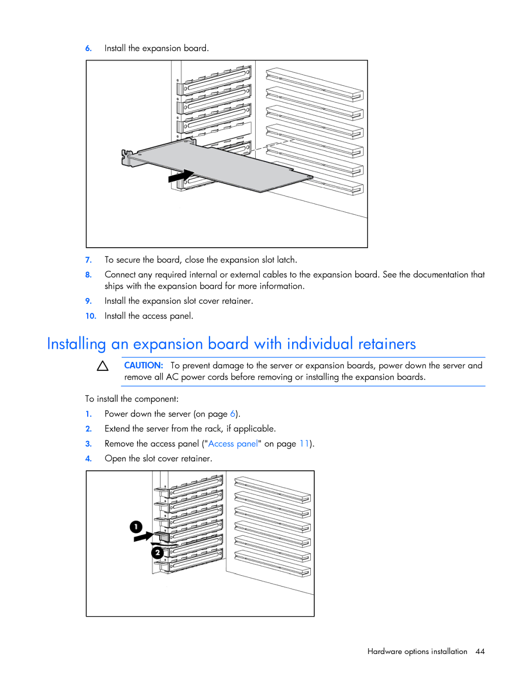 HP Security Camera ML100 manual Installing an expansion board with individual retainers 