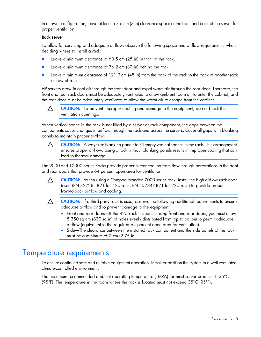 HP Security Camera ML100 manual Temperature requirements 