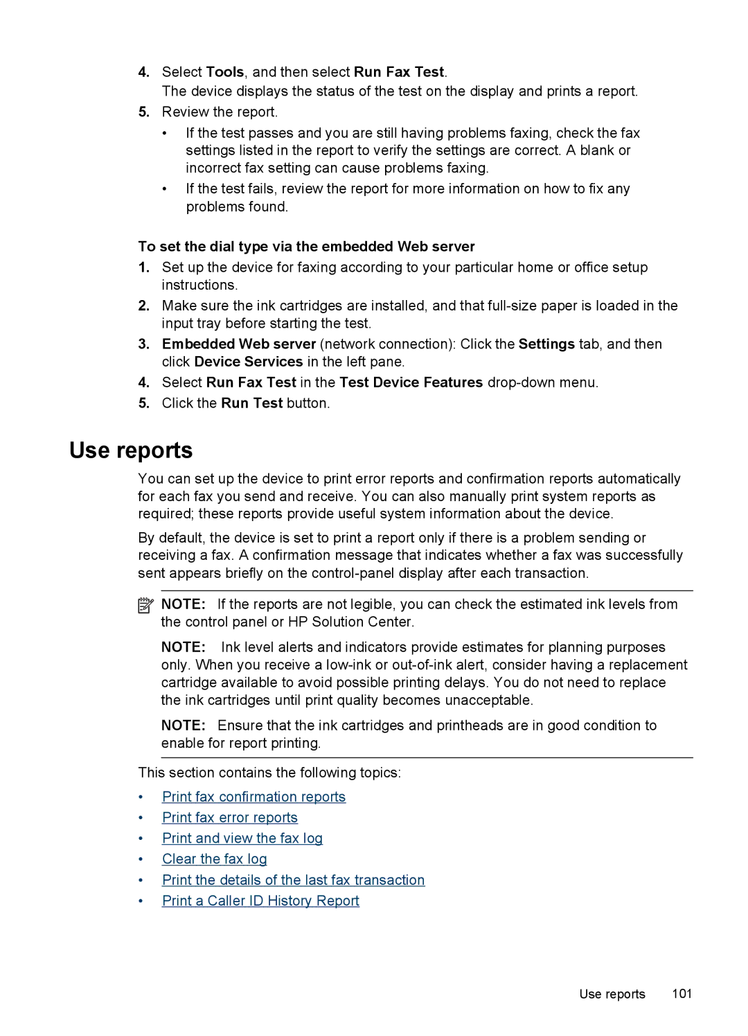 HP Pro 8500 8500, Pro 8500 CB025A#B1H manual Use reports, To set the dial type via the embedded Web server 