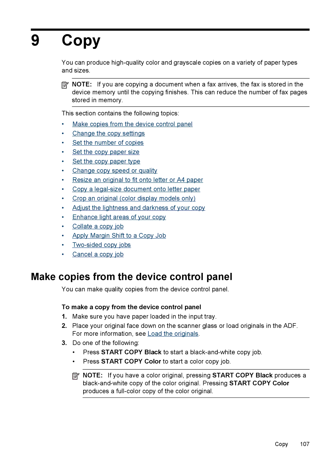 HP Pro 8500 8500 manual Copy, Make copies from the device control panel, To make a copy from the device control panel 