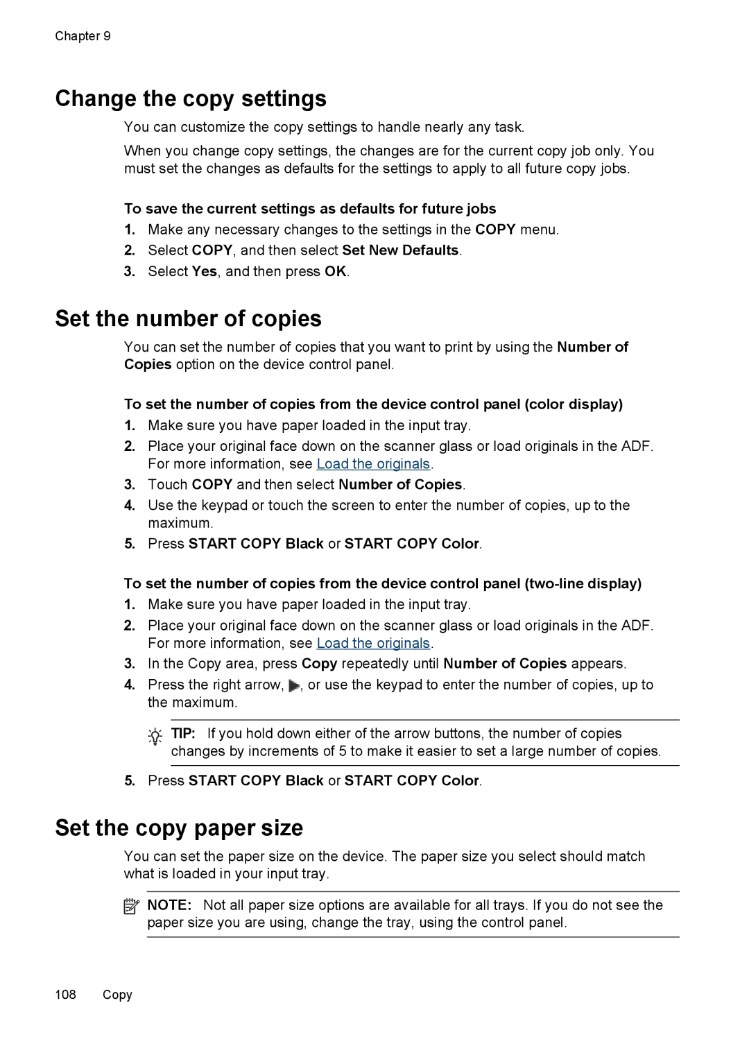 HP Pro 8500 CB025A#B1H, Pro 8500 8500 manual Change the copy settings, Set the number of copies, Set the copy paper size 