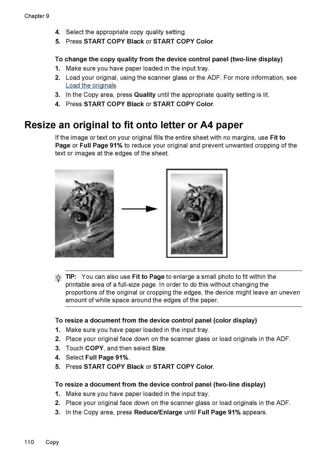 HP Pro 8500 8500, Pro 8500 CB025A#B1H, Sender Flow 8500 L2719ABGJ manual Resize an original to fit onto letter or A4 paper 