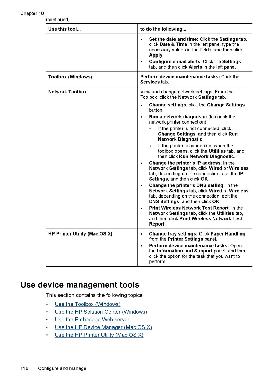 HP Sender Flow 8500 L2719ABGJ, Pro 8500 8500, Pro 8500 CB025A#B1H manual Use device management tools 