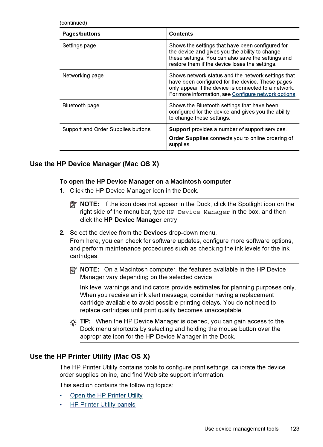 HP Pro 8500 CB025A#B1H, Pro 8500 8500 manual Use the HP Device Manager Mac OS, Use the HP Printer Utility Mac OS 