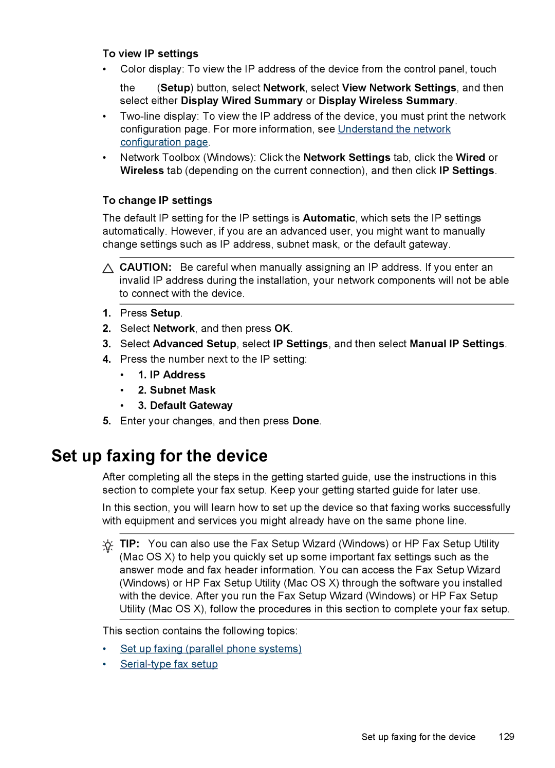 HP Pro 8500 CB025A#B1H, Pro 8500 8500 manual Set up faxing for the device, To view IP settings, To change IP settings 