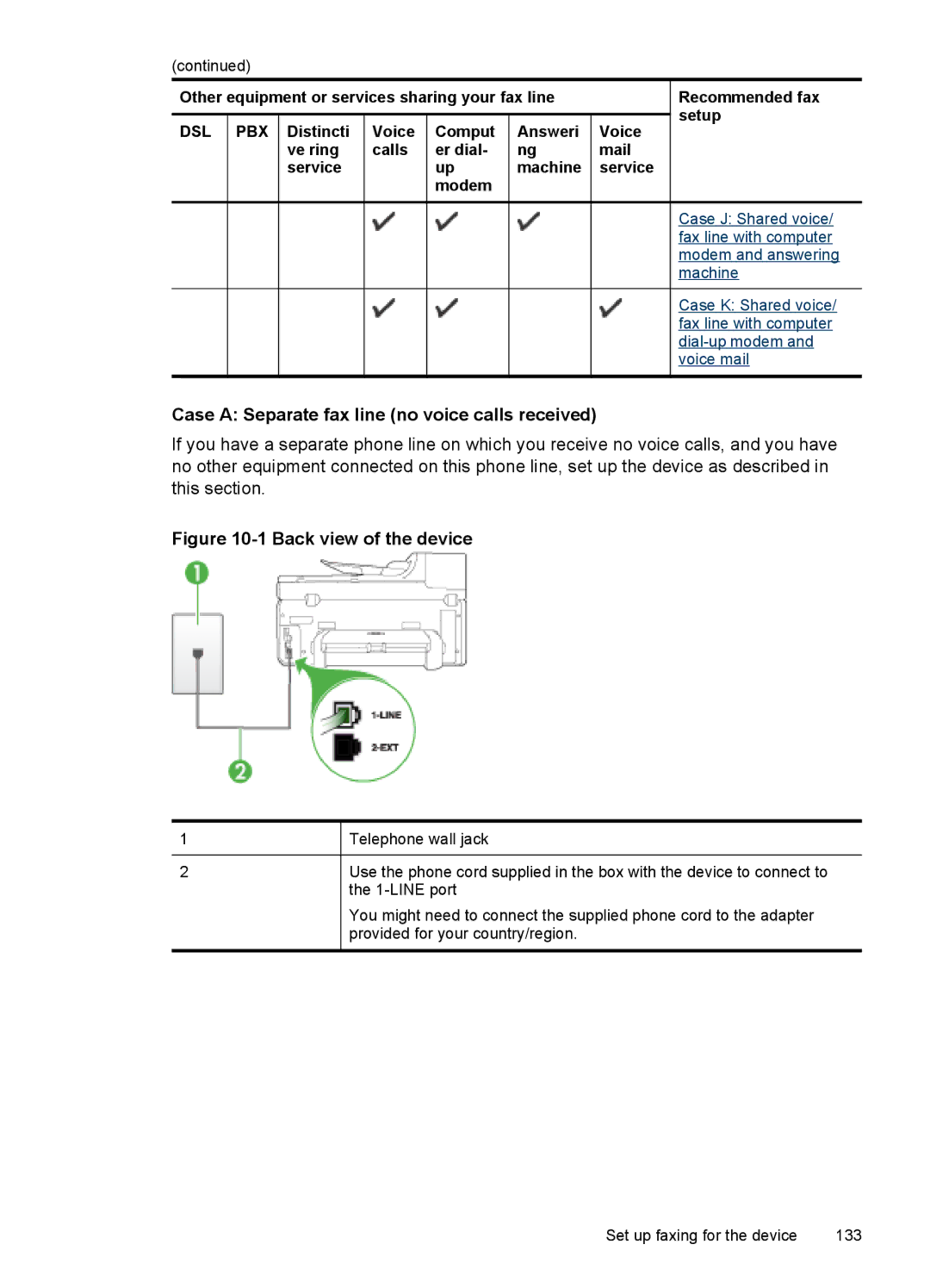 HP Sender Flow 8500 L2719ABGJ, Pro 8500 8500 Case a Separate fax line no voice calls received, Back view of the device 