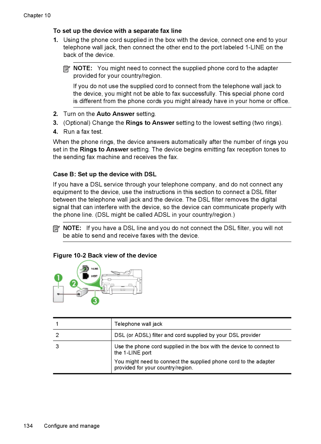 HP Pro 8500 8500, Pro 8500 CB025A#B1H To set up the device with a separate fax line, Case B Set up the device with DSL 