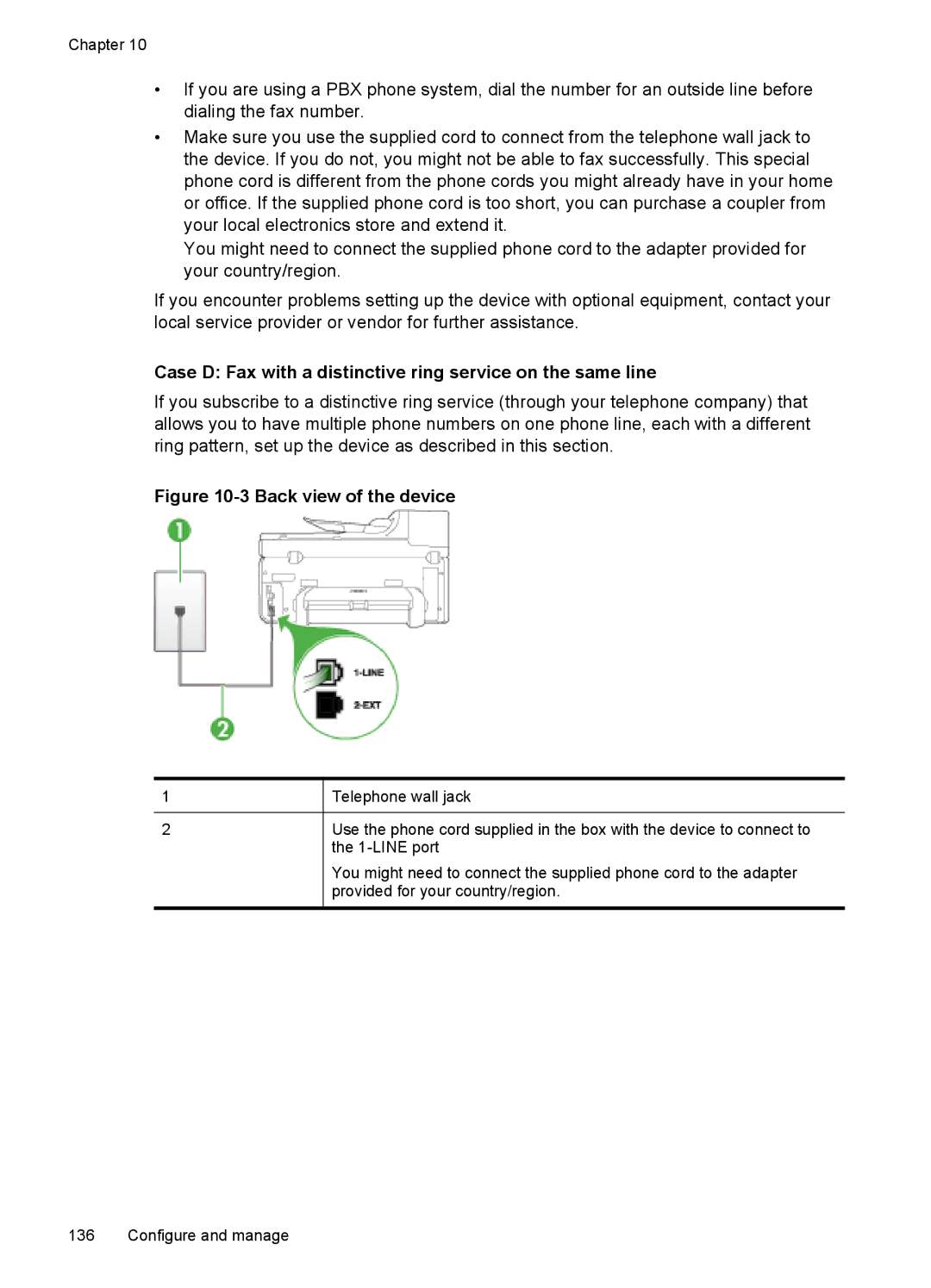 HP Sender Flow 8500 L2719ABGJ, Pro 8500 8500 manual Case D Fax with a distinctive ring service on the same line 