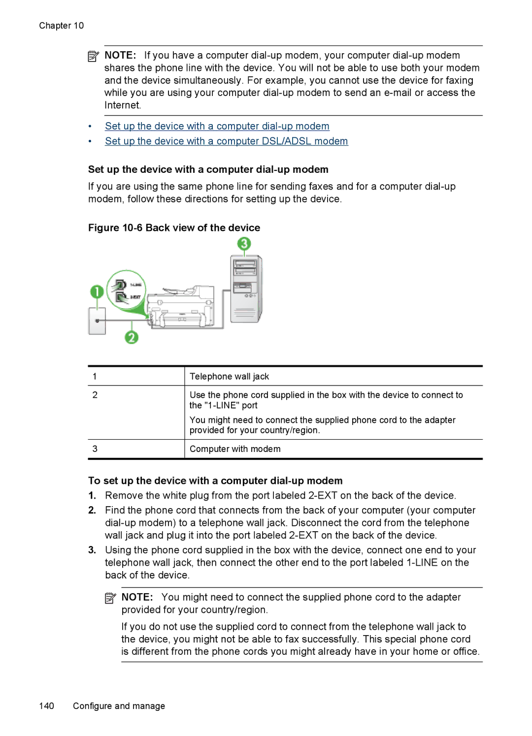 HP Pro 8500 8500 manual Set up the device with a computer dial-up modem, To set up the device with a computer dial-up modem 