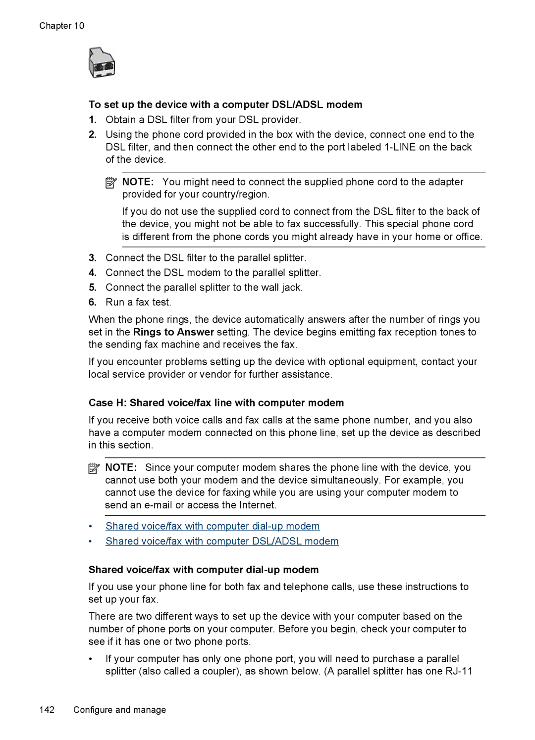 HP Sender Flow 8500 L2719ABGJ, Pro 8500 8500, Pro 8500 CB025A#B1H manual To set up the device with a computer DSL/ADSL modem 