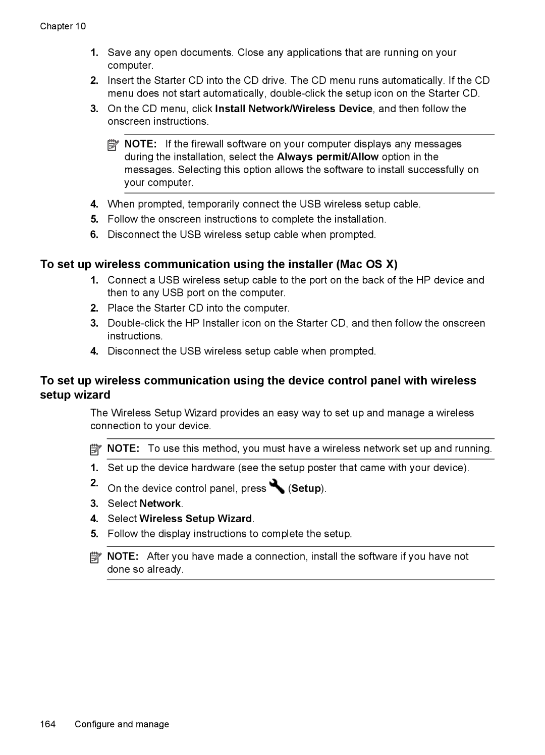 HP Pro 8500 8500 manual To set up wireless communication using the installer Mac OS, Select Wireless Setup Wizard 