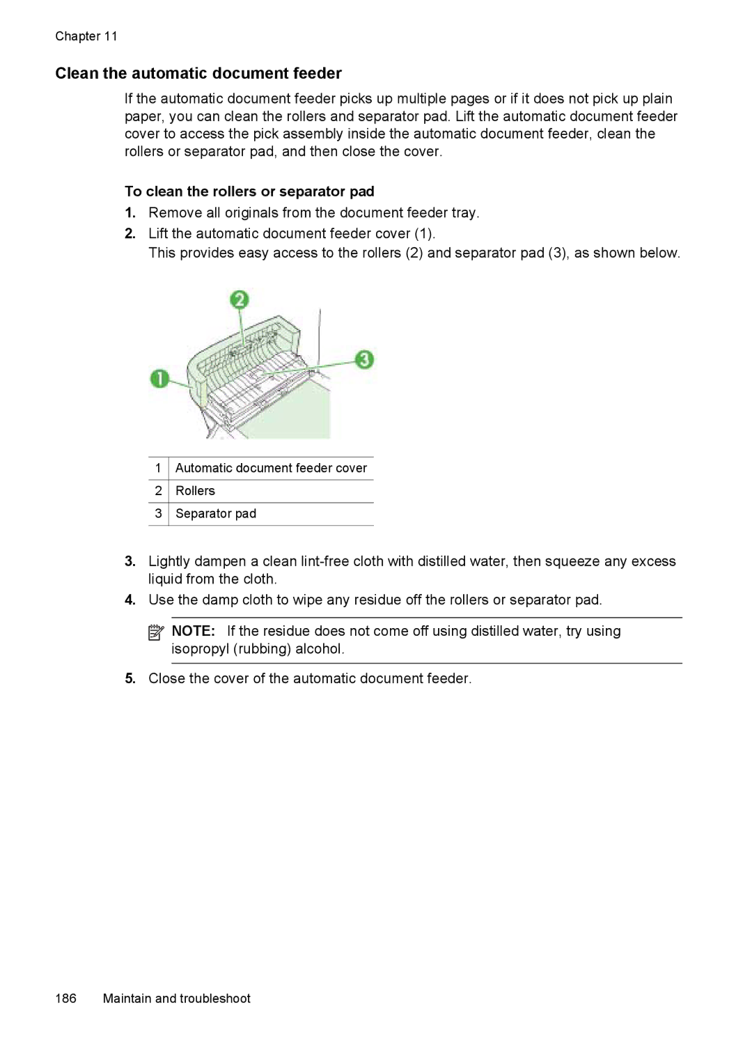 HP Pro 8500 CB025A#B1H, Pro 8500 8500 manual Clean the automatic document feeder, To clean the rollers or separator pad 