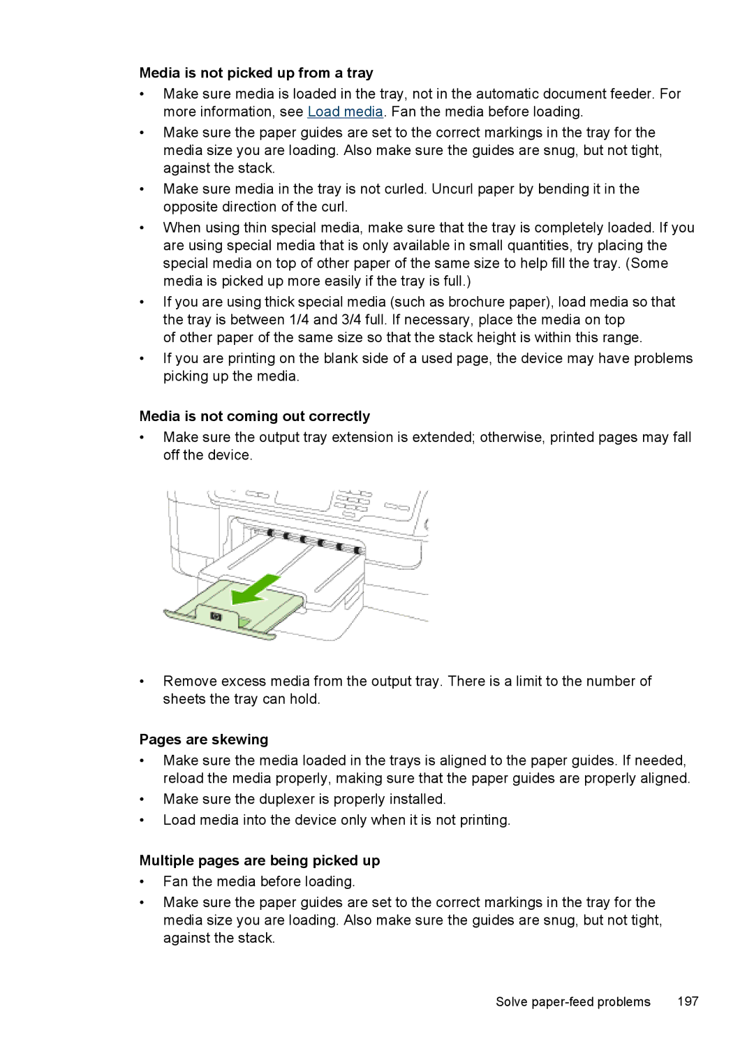 HP Pro 8500 8500 manual Media is not picked up from a tray, Media is not coming out correctly, Pages are skewing 