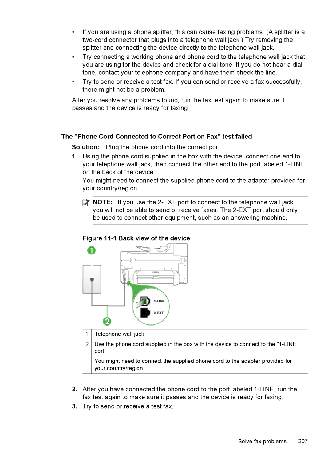 HP Pro 8500 CB025A#B1H, Pro 8500 8500 Phone Cord Connected to Correct Port on Fax test failed, Back view of the device 