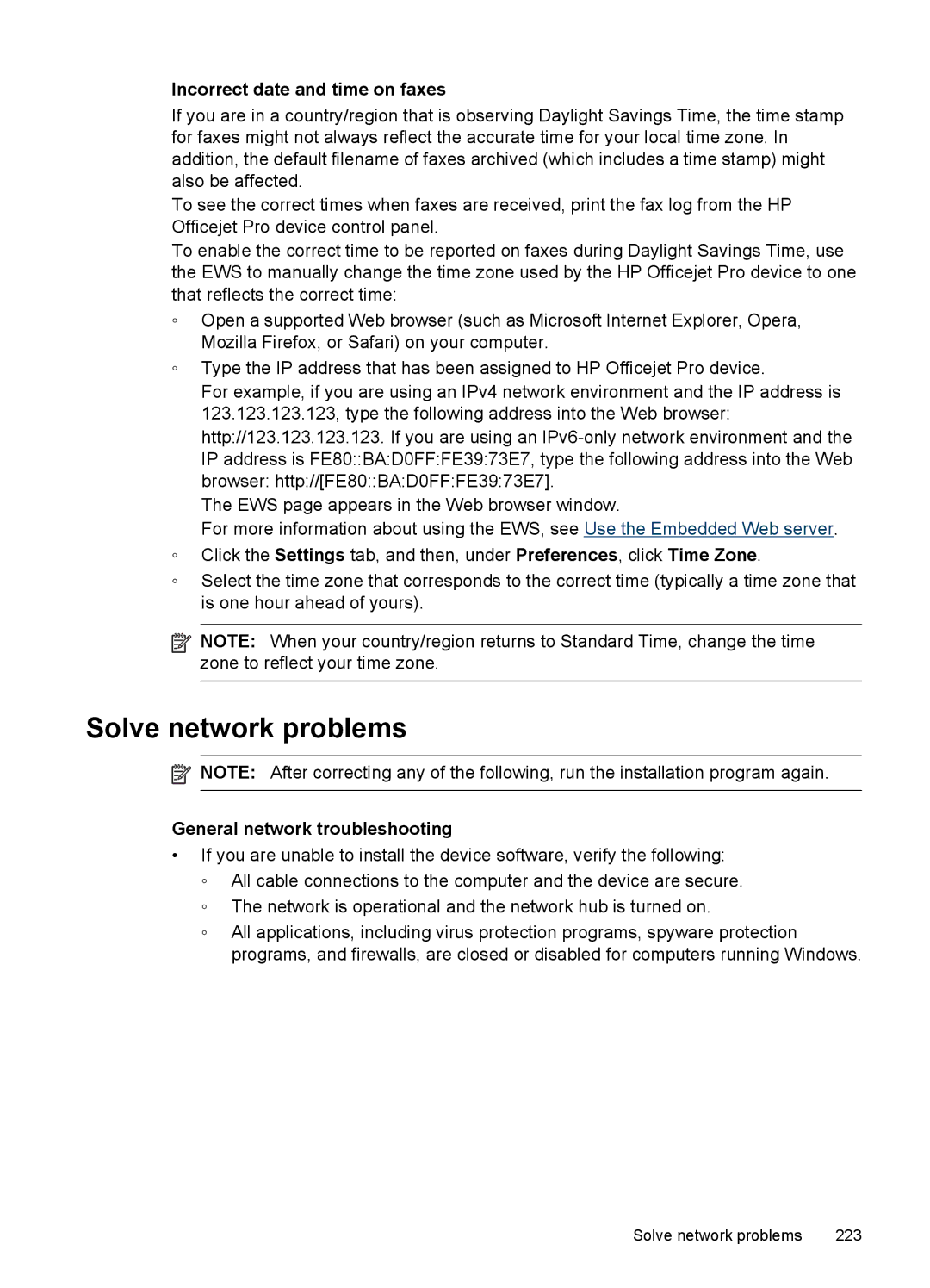 HP Sender Flow 8500 L2719ABGJ Solve network problems, Incorrect date and time on faxes, General network troubleshooting 