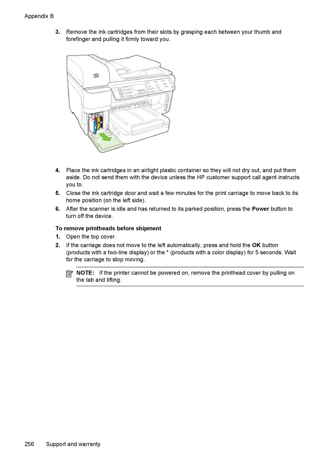 HP Sender Flow 8500 L2719ABGJ, Pro 8500 8500, Pro 8500 CB025A#B1H manual To remove printheads before shipment 