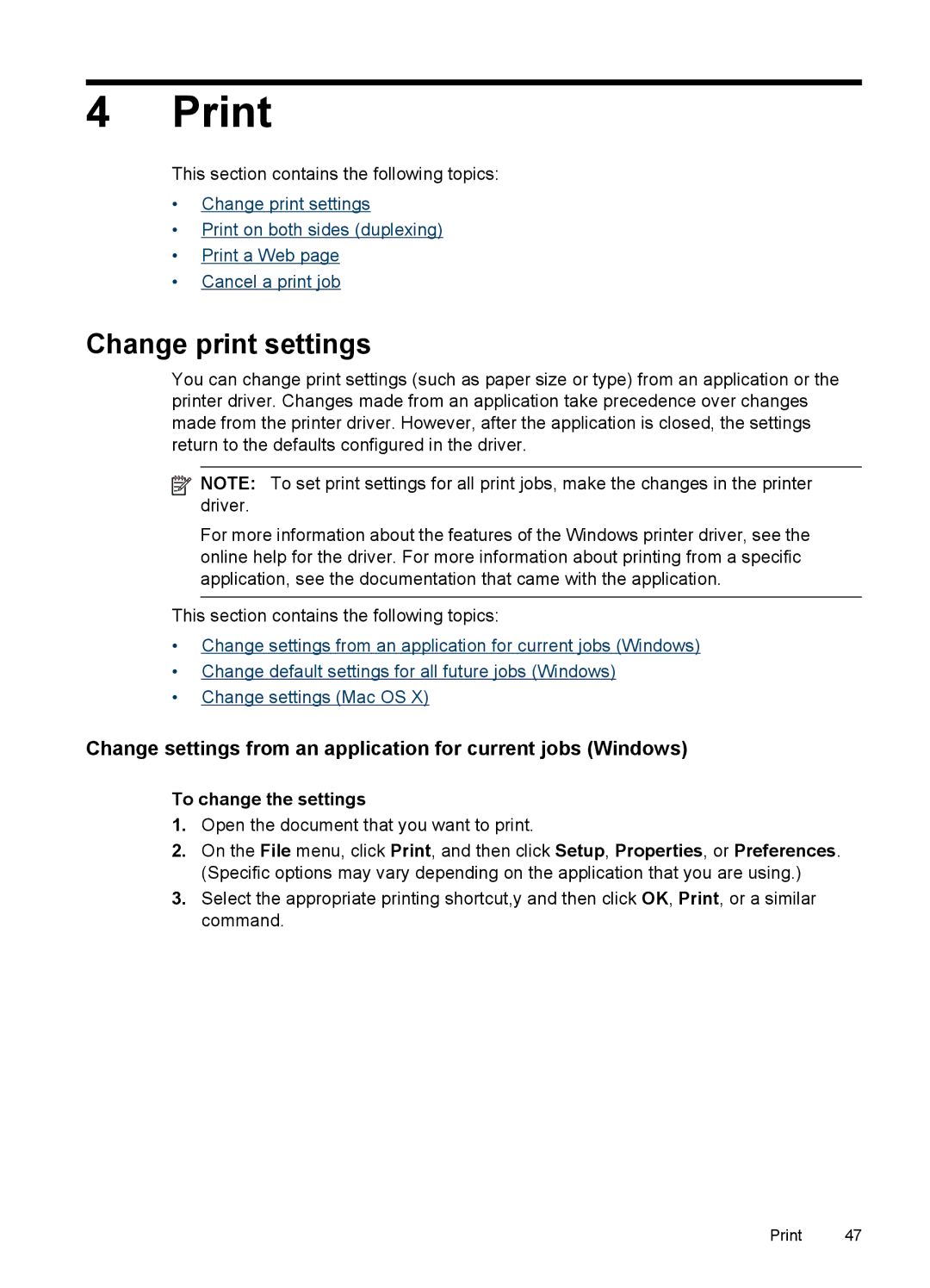 HP Pro 8500 8500, Pro 8500 CB025A#B1H, Sender Flow 8500 L2719ABGJ manual Print, Change print settings, To change the settings 