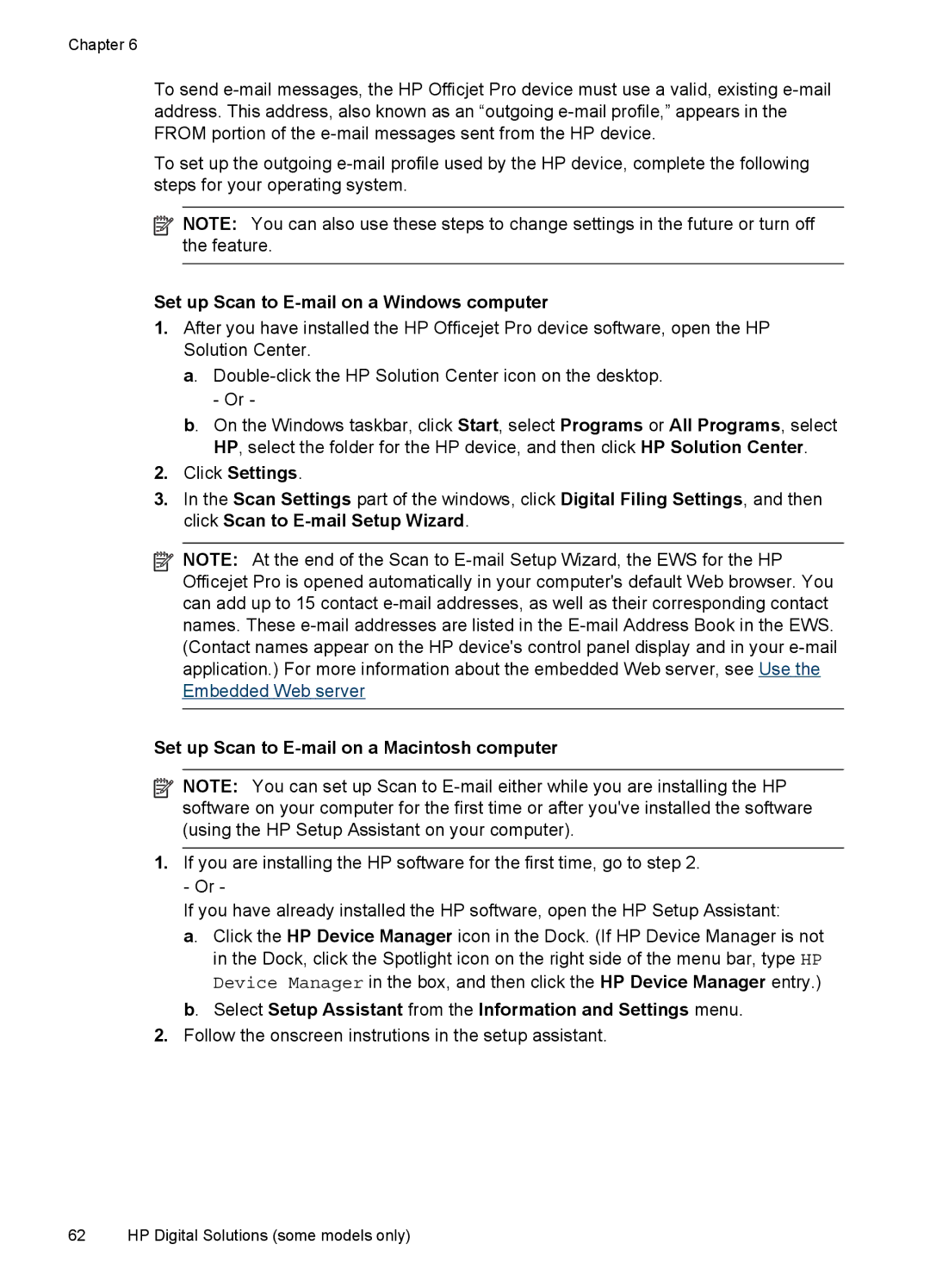 HP Pro 8500 8500 manual Set up Scan to E-mail on a Windows computer, Set up Scan to E-mail on a Macintosh computer 