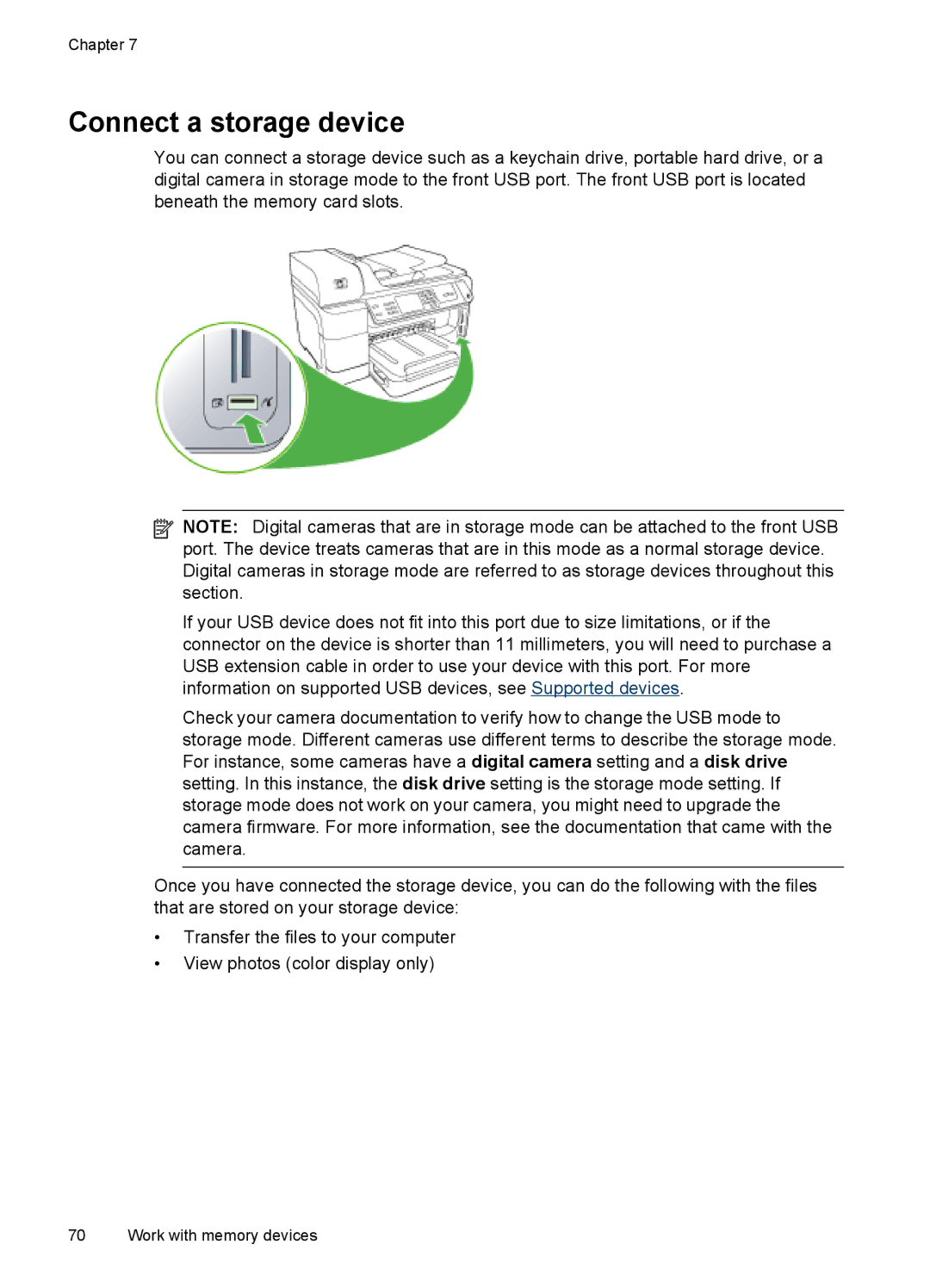 HP Sender Flow 8500 L2719ABGJ, Pro 8500 8500, Pro 8500 CB025A#B1H manual Connect a storage device 