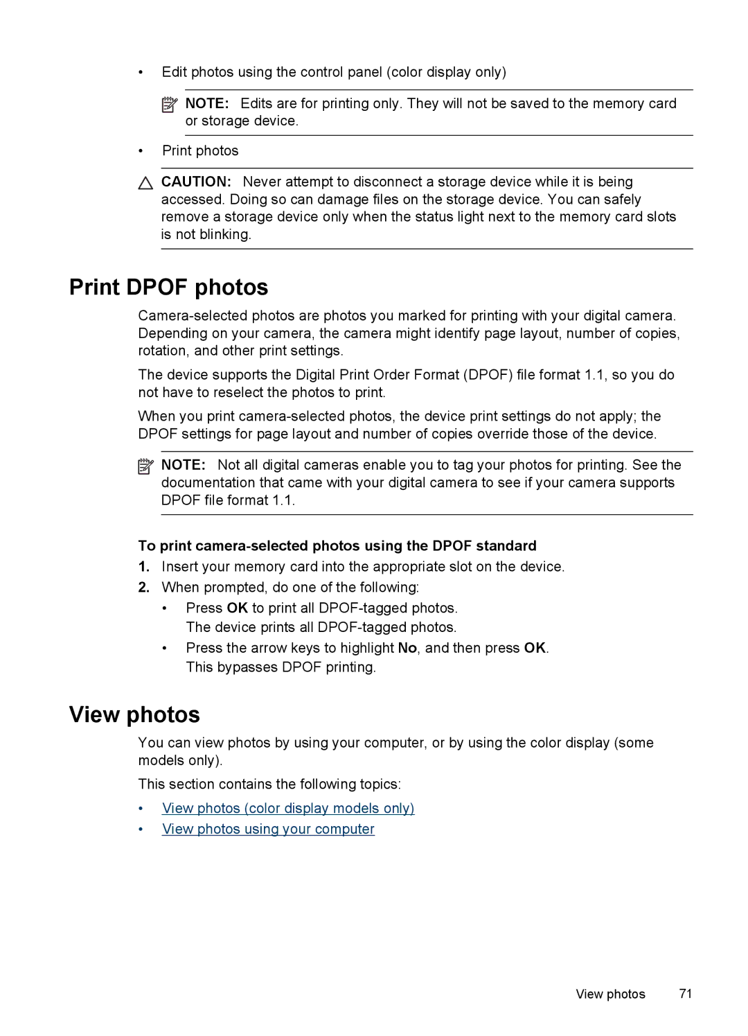 HP Pro 8500 8500 manual Print Dpof photos, View photos, To print camera-selected photos using the Dpof standard 