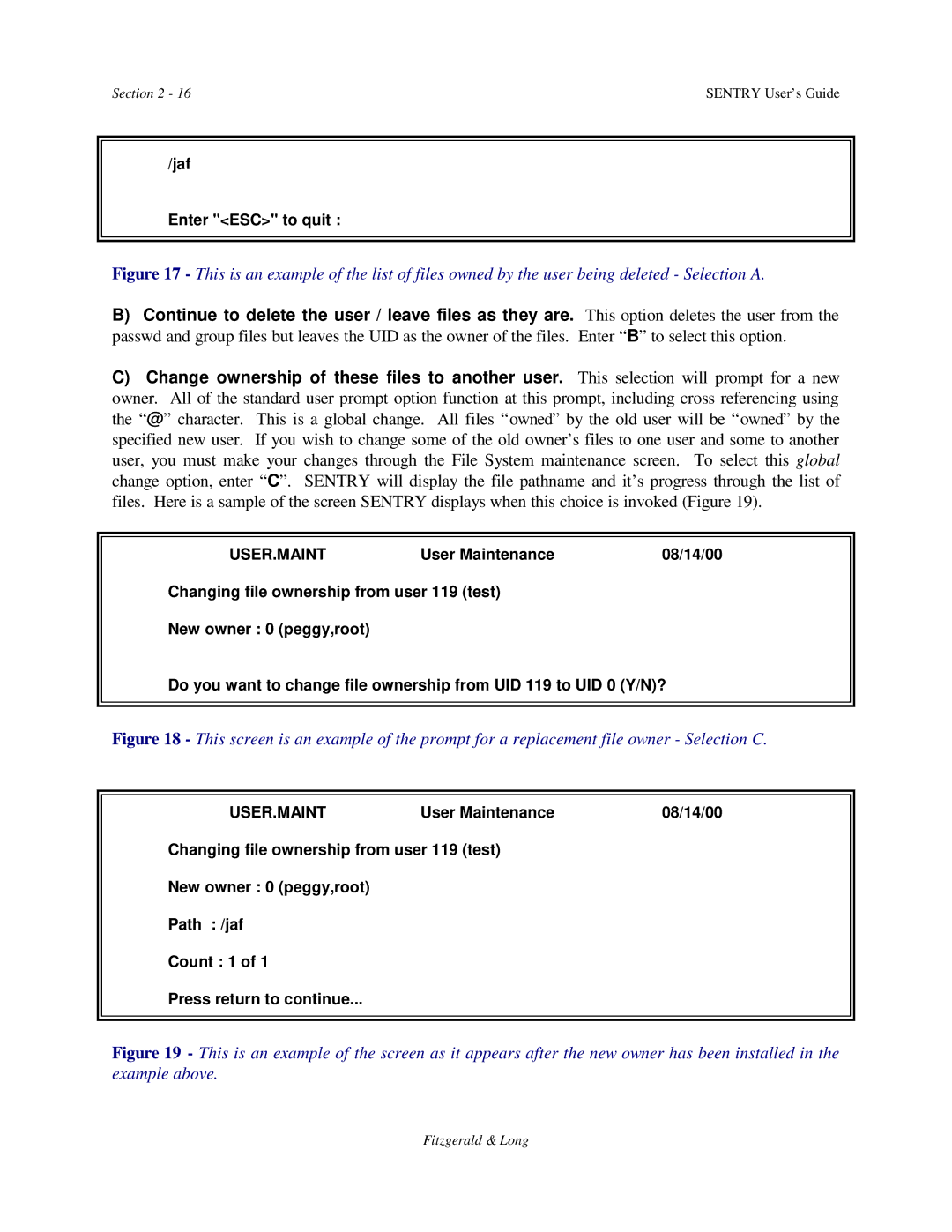 HP Sentry manual Jaf Enter ESC to quit 