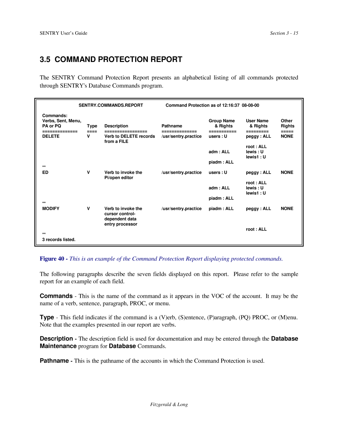 HP manual Command Protection Report, Sentry.Commands.Report 