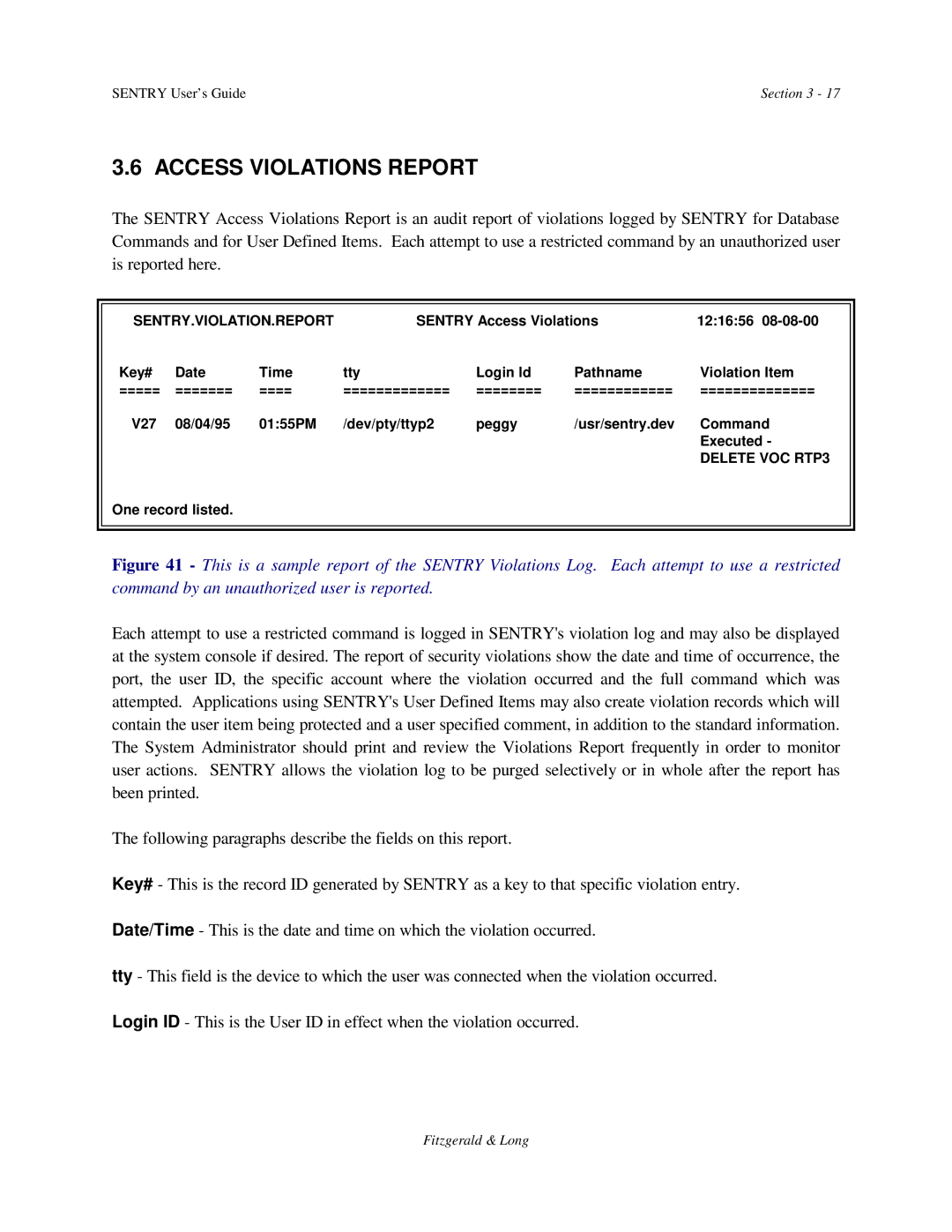 HP manual Access Violations Report, Sentry.Violation.Report 