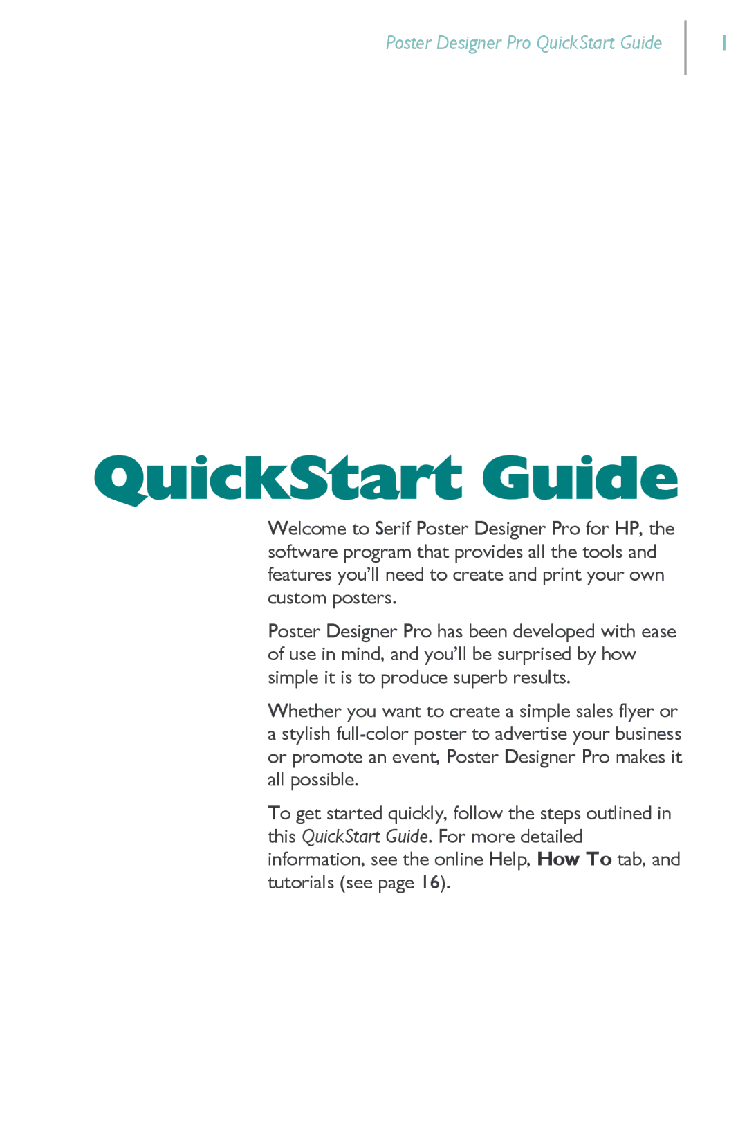 HP Serif PosterDesigner Software Pro for s manual QuickStart Guide 