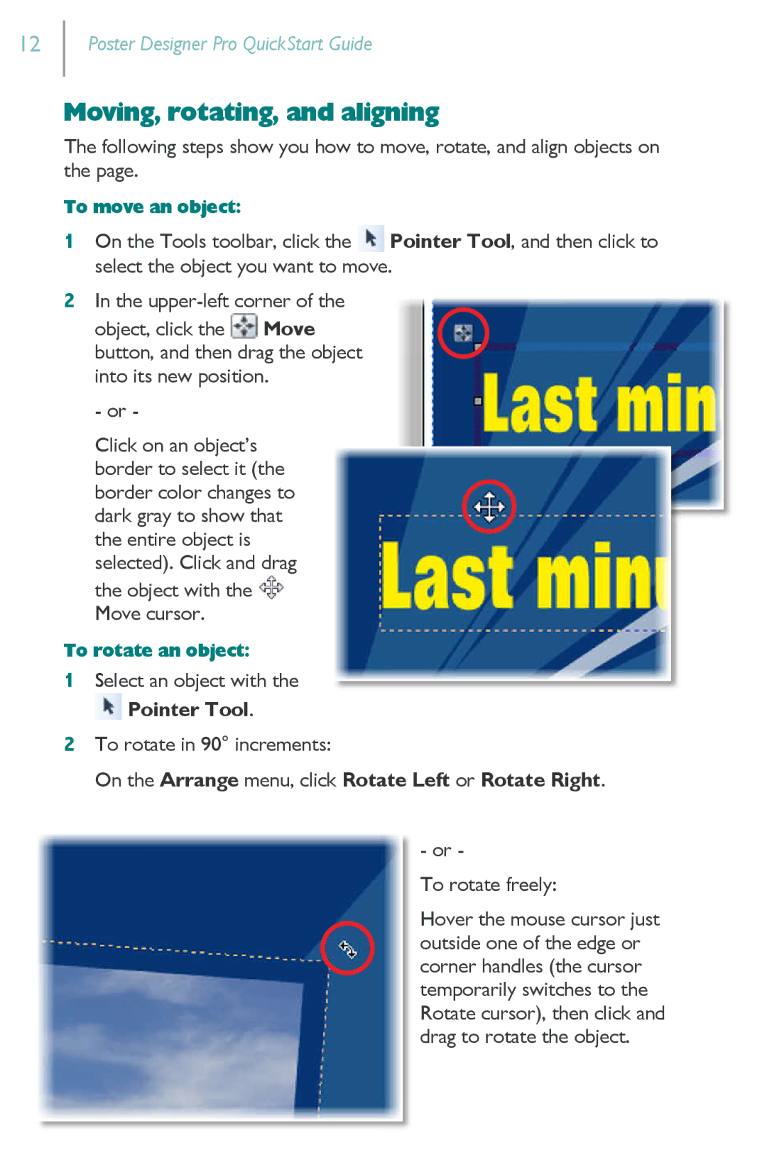 HP Serif PosterDesigner Software Pro for s manual Moving, rotating, and aligning 