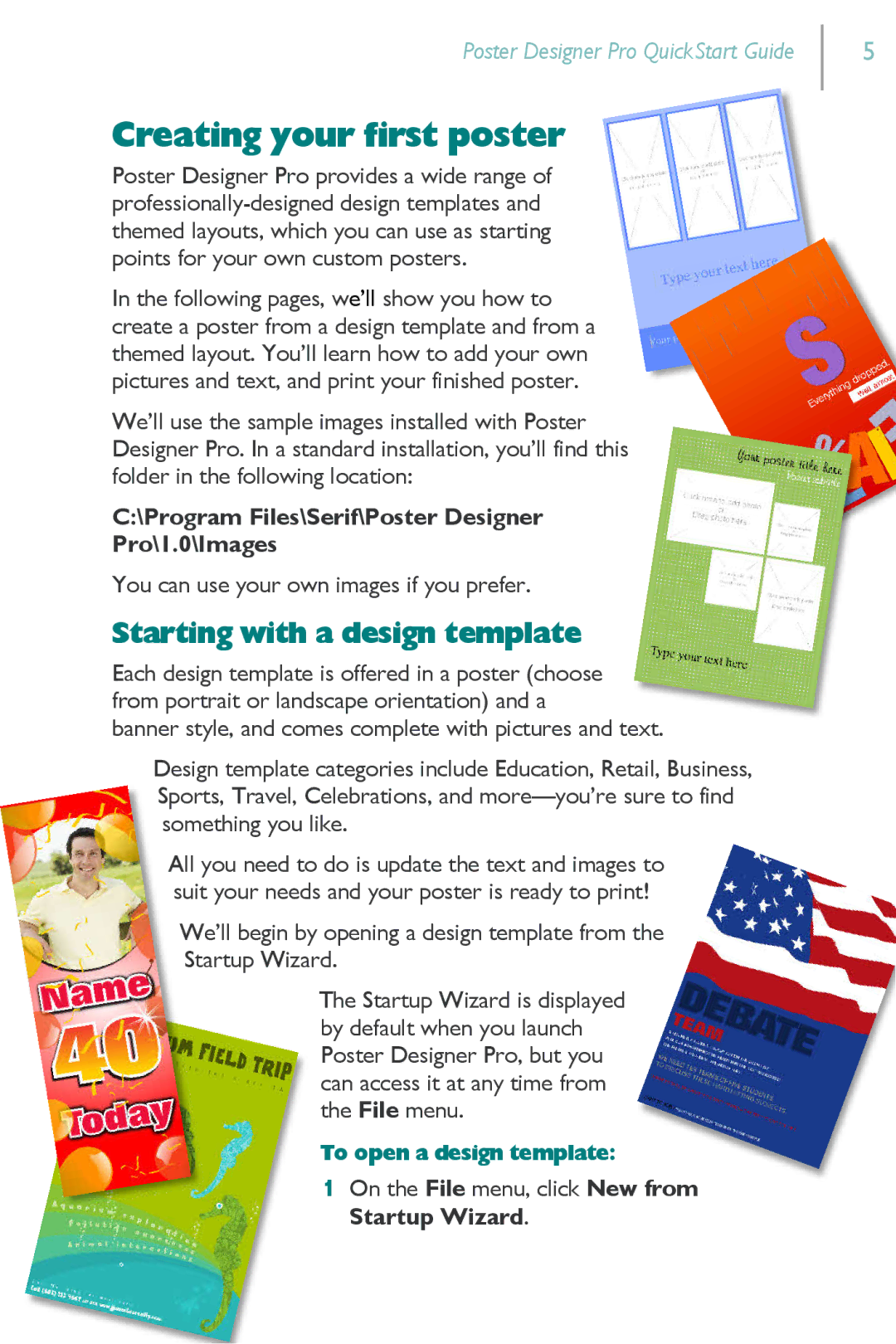 HP Serif PosterDesigner Software Pro for s manual Creating your first poster, Starting with a design template 