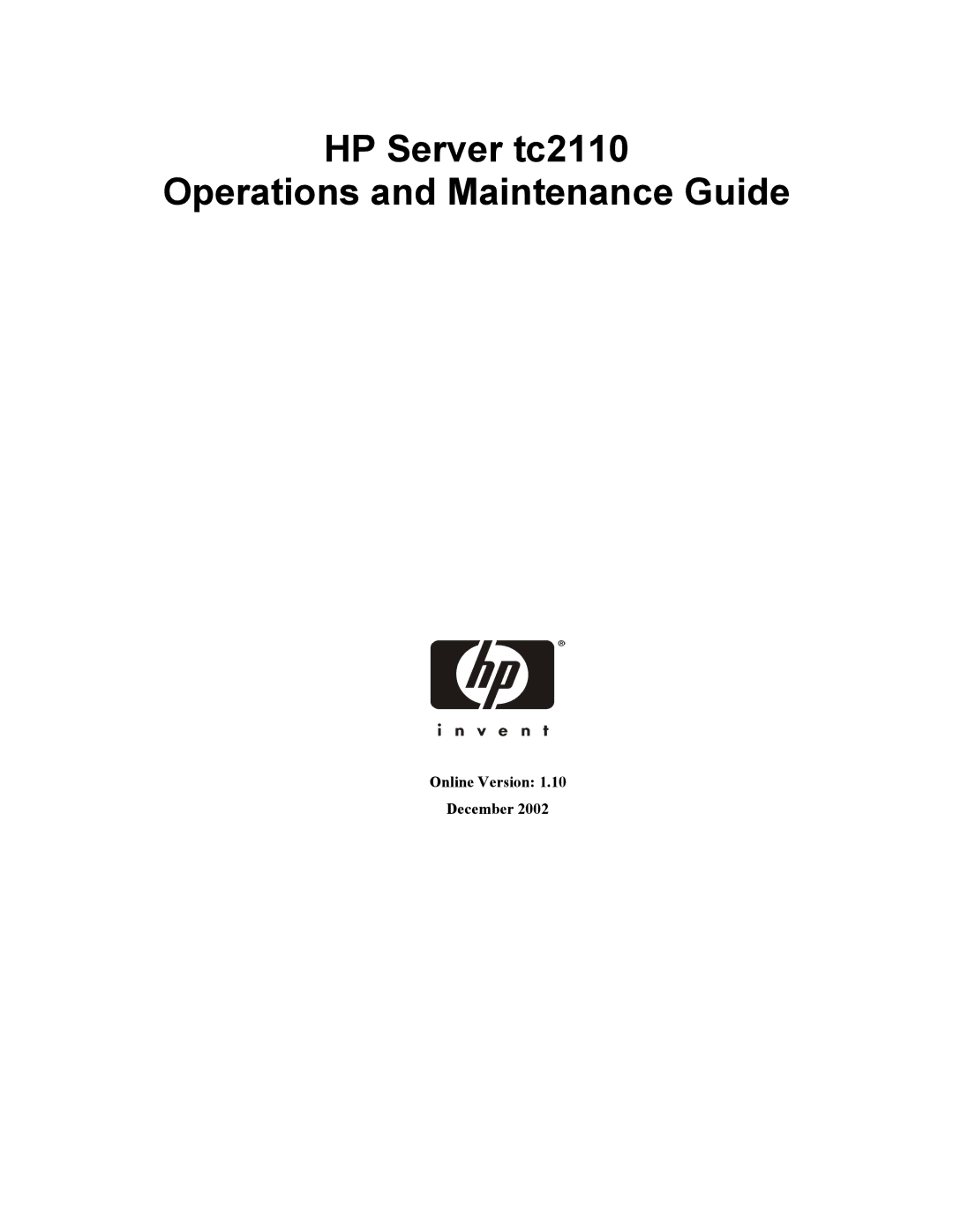 HP manual HP Server tc2110 Operations and Maintenance Guide 