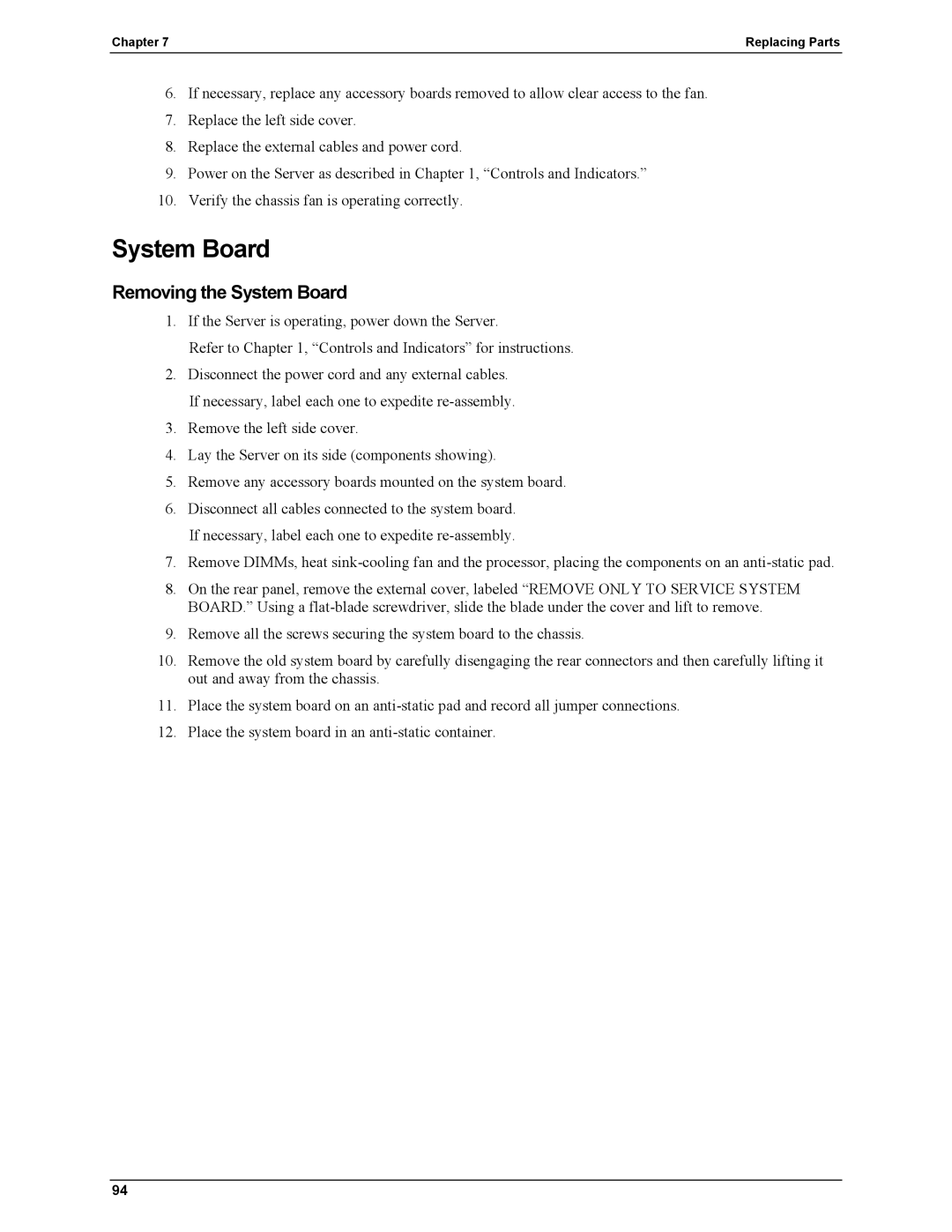 HP Server tc2110 manual Removing the System Board 