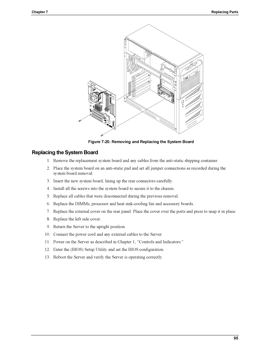 HP Server tc2110 manual Removing and Replacing the System Board 