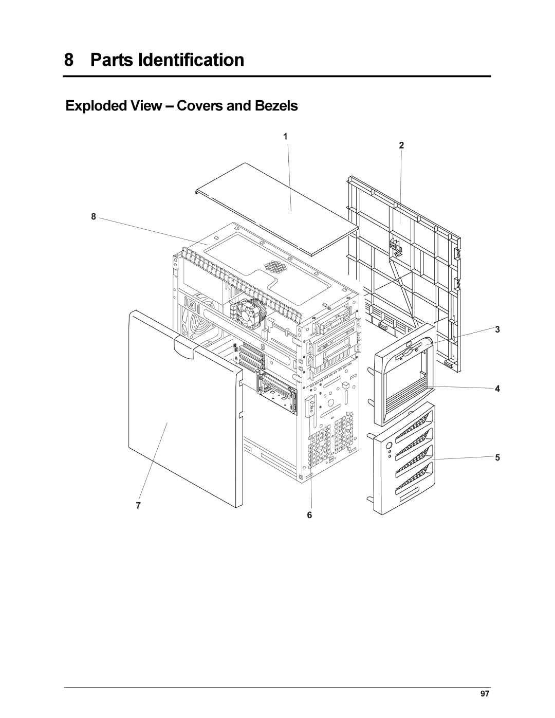 HP Server tc2110 manual Parts Identification, Exploded View Covers and Bezels 