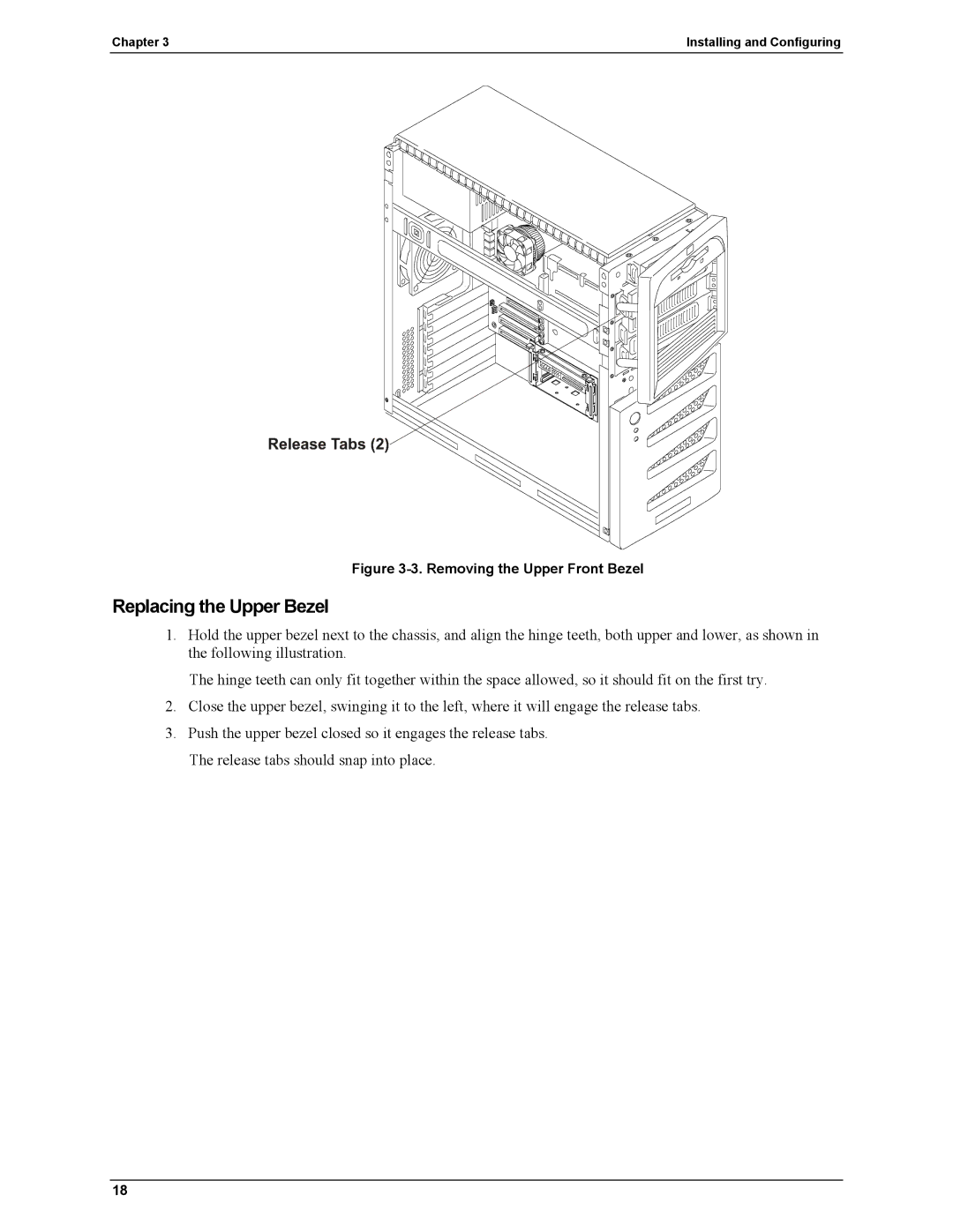 HP Server tc2110 manual Replacing the Upper Bezel, Removing the Upper Front Bezel 