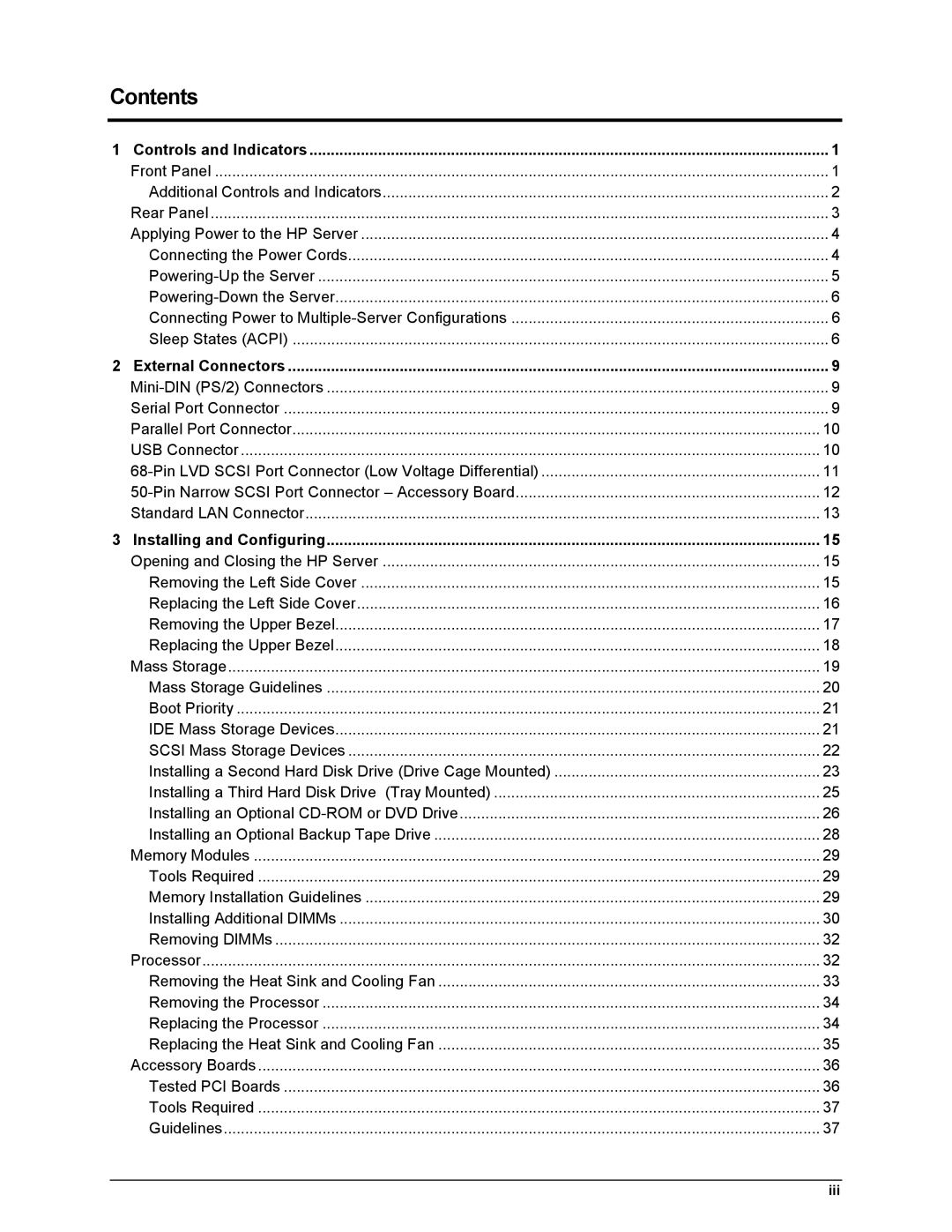 HP Server tc2110 manual Contents 