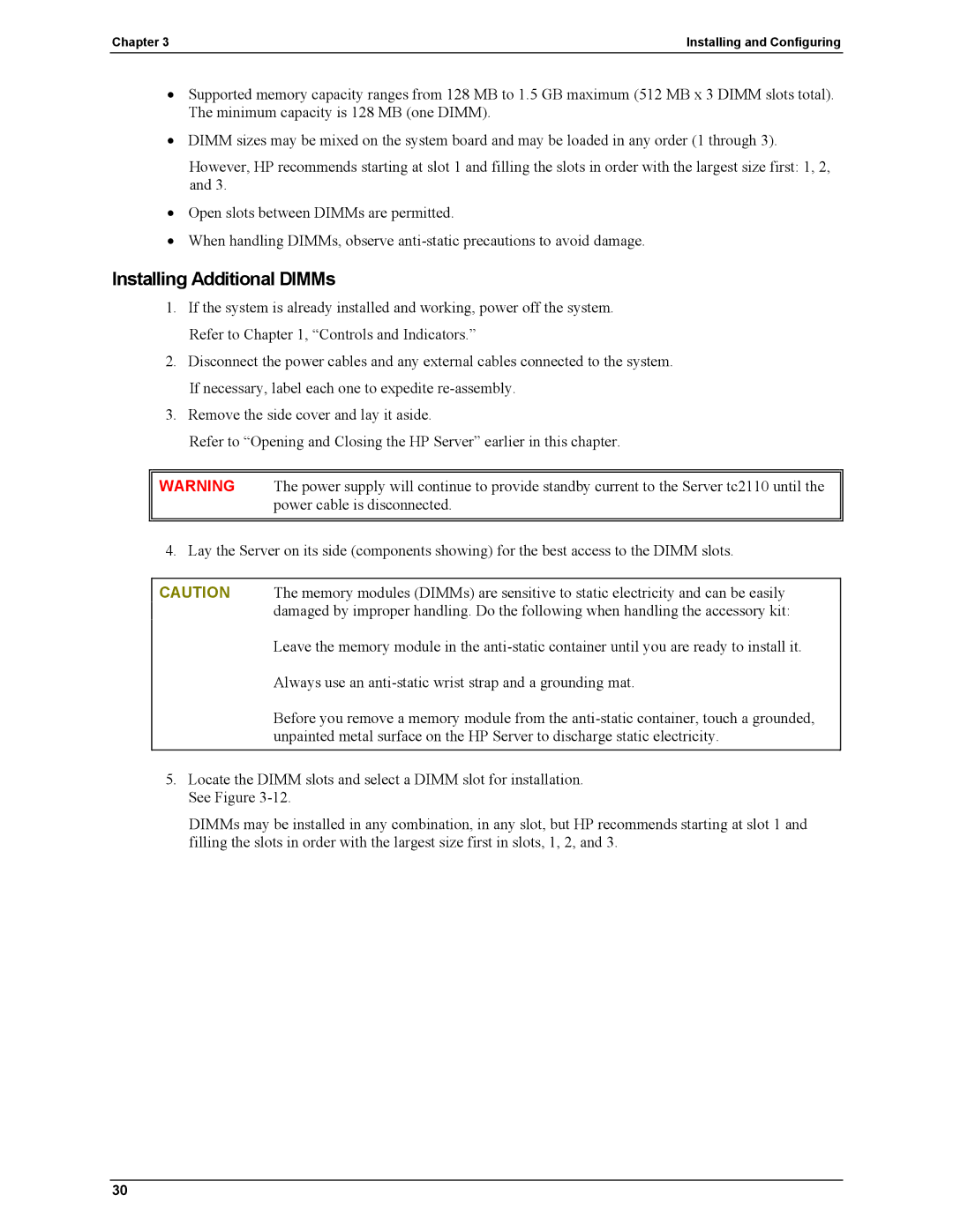 HP Server tc2110 manual Installing Additional DIMMs 