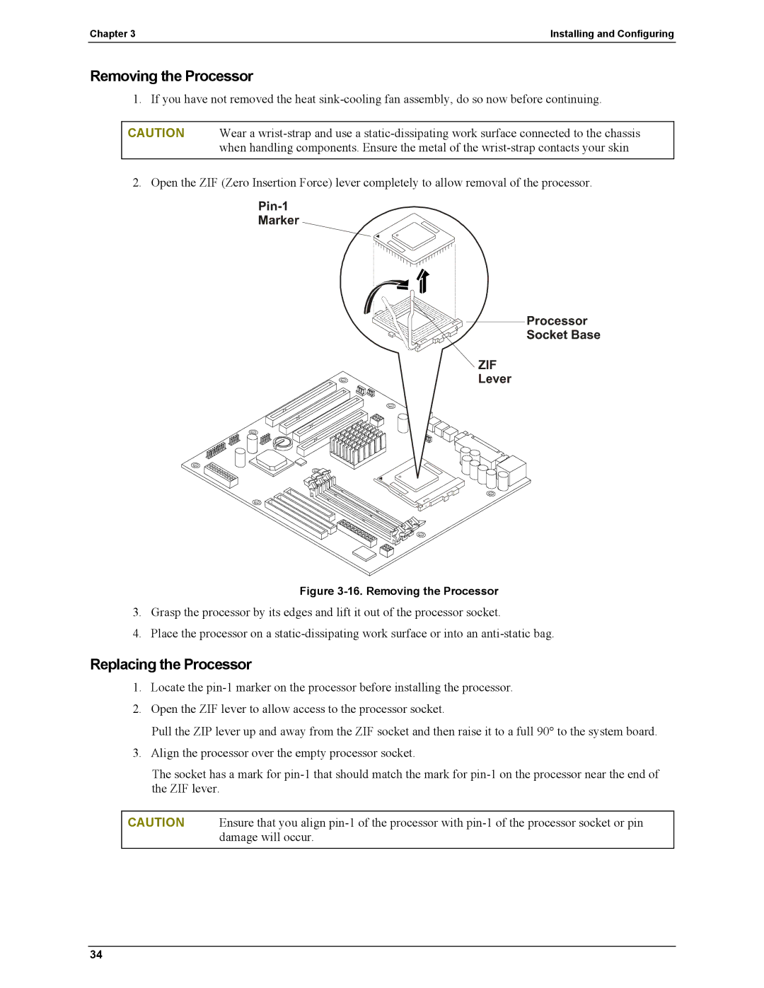 HP Server tc2110 manual Removing the Processor, Replacing the Processor 