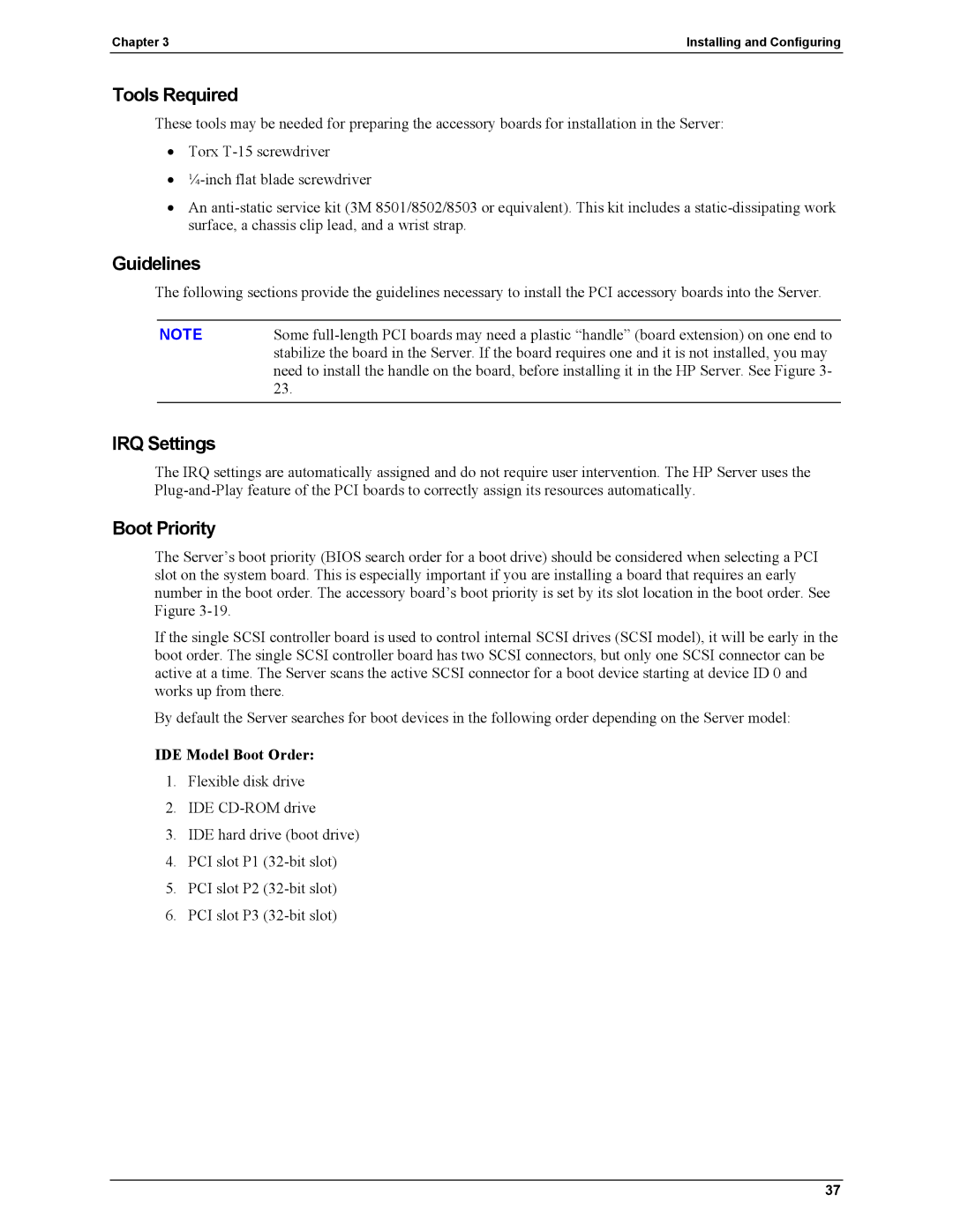 HP Server tc2110 manual Guidelines, IRQ Settings 