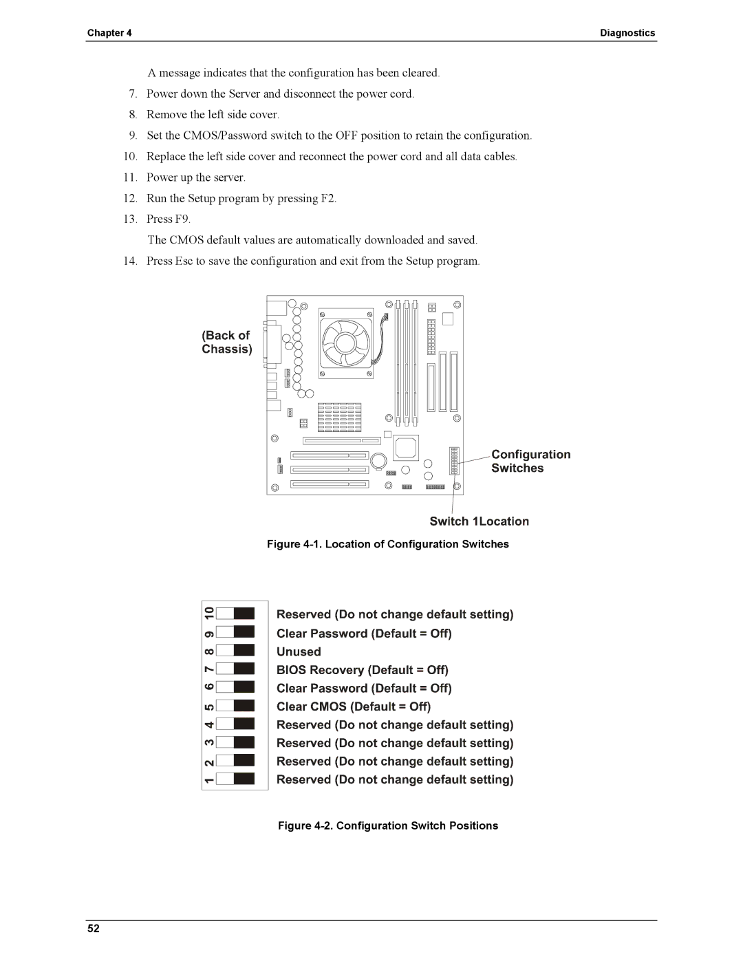 HP Server tc2110 manual Location of Configuration Switches 