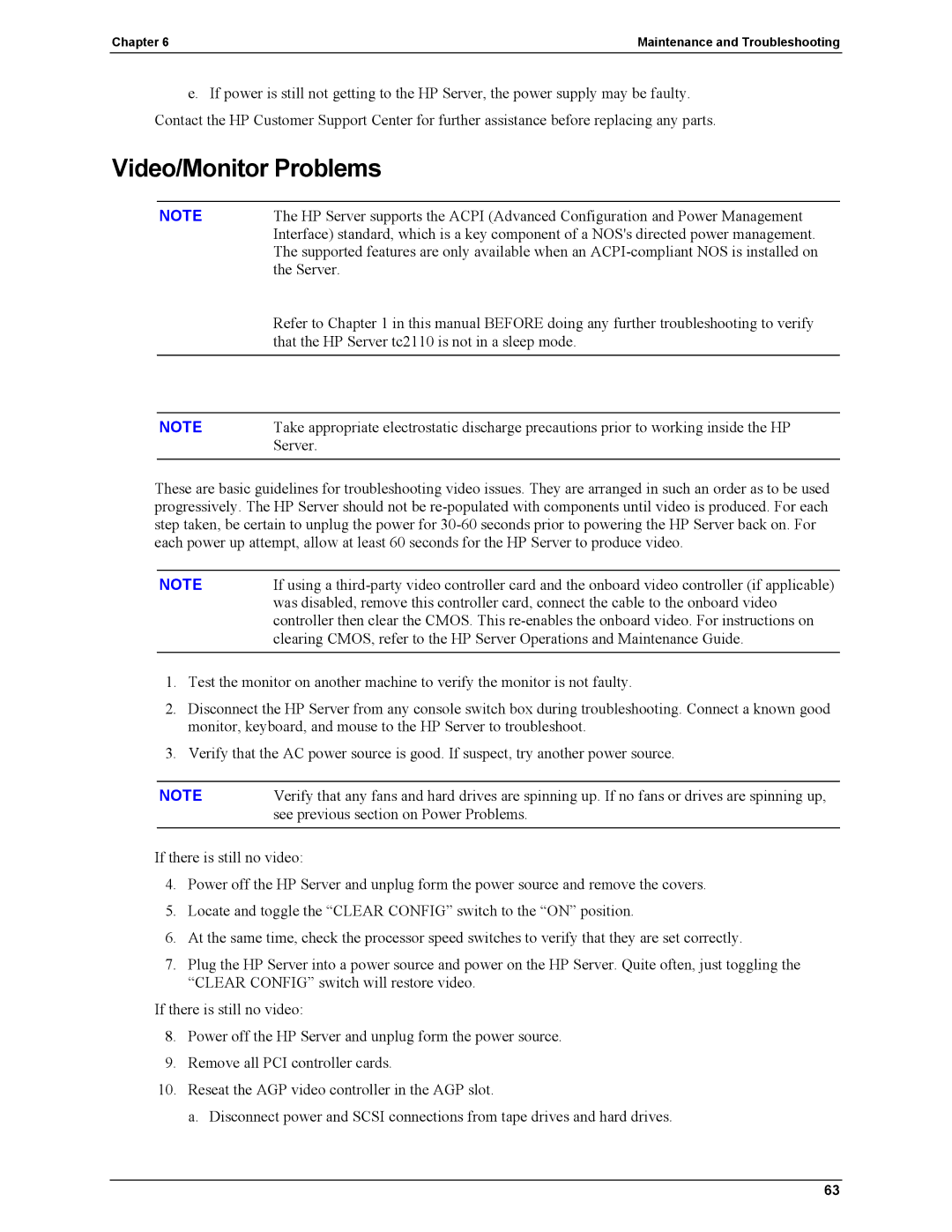 HP Server tc2110 manual Video/Monitor Problems 