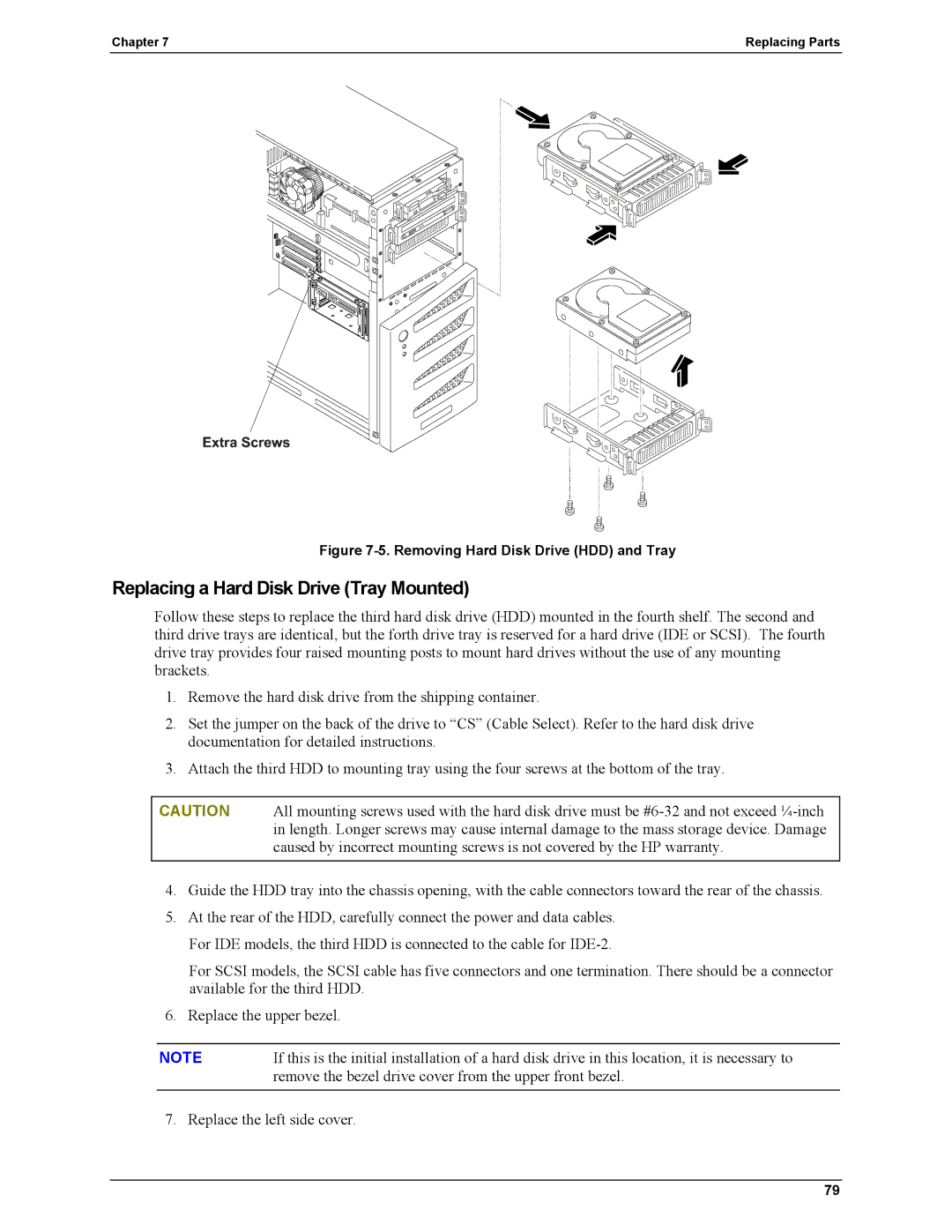 HP Server tc2110 manual Replacing a Hard Disk Drive Tray Mounted, Removing Hard Disk Drive HDD and Tray 