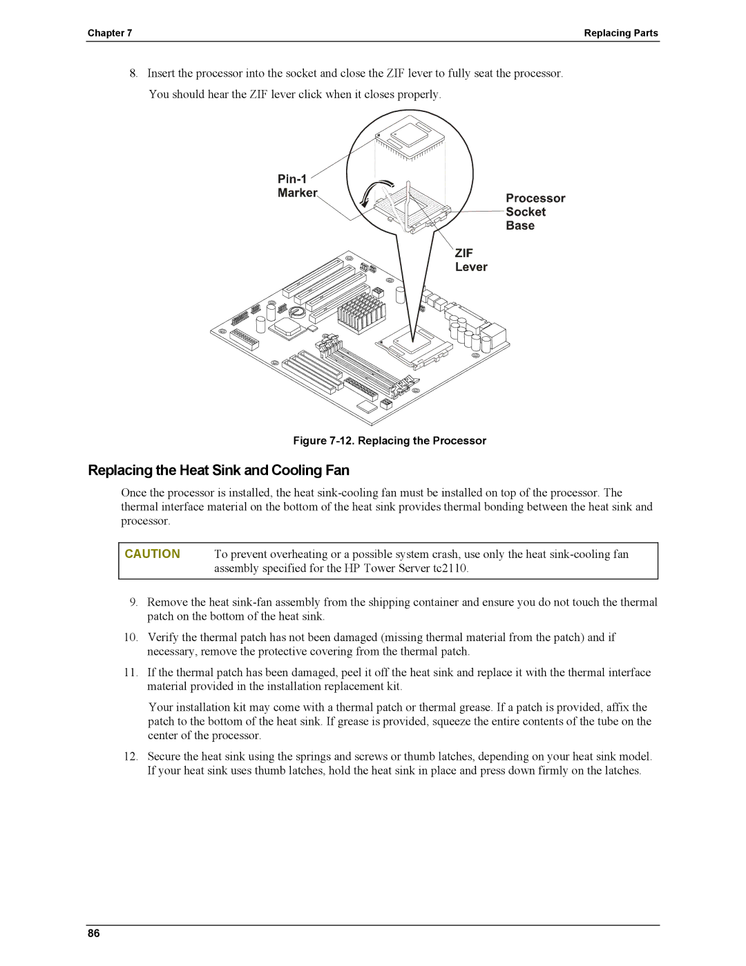 HP Server tc2110 manual Replacing the Processor 