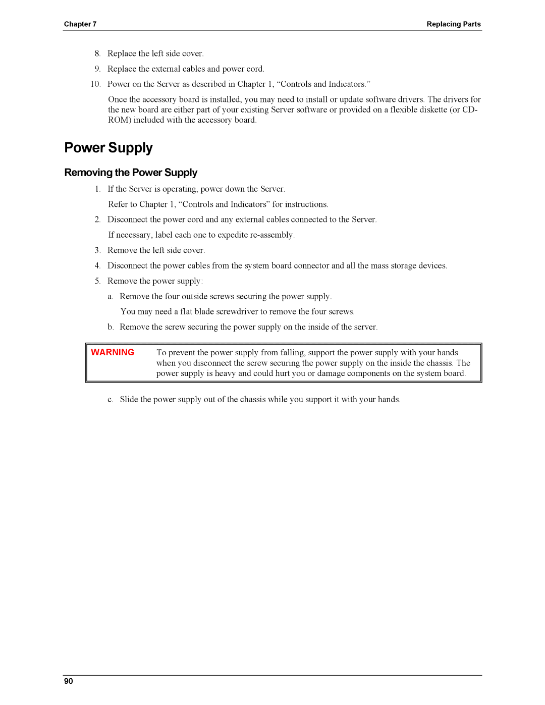 HP Server tc2110 manual Removing the Power Supply 