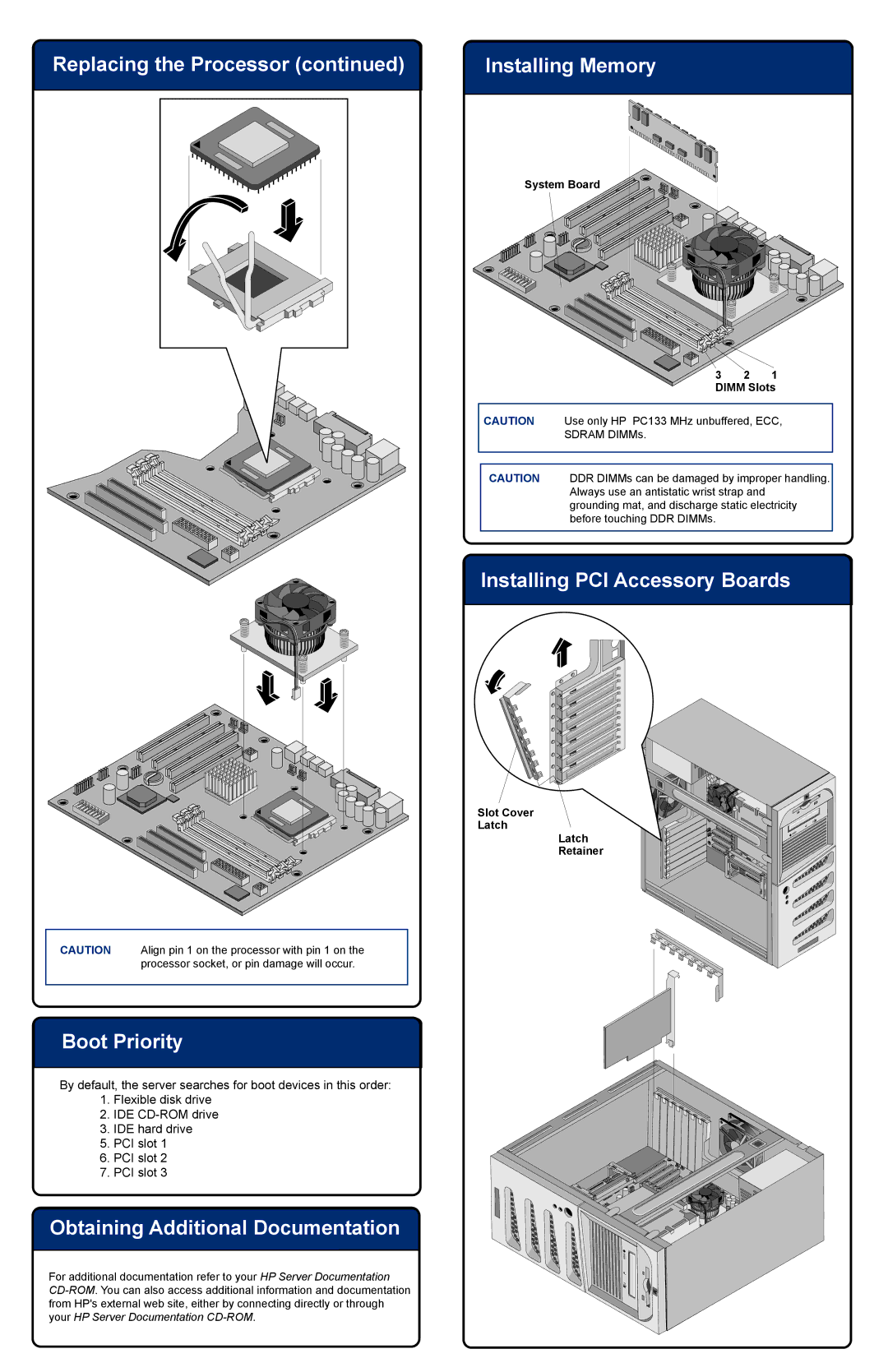 HP Server tc2110 manual Boot Priority, Obtaining Additional Documentation, Installing PCI Accessory Boards 