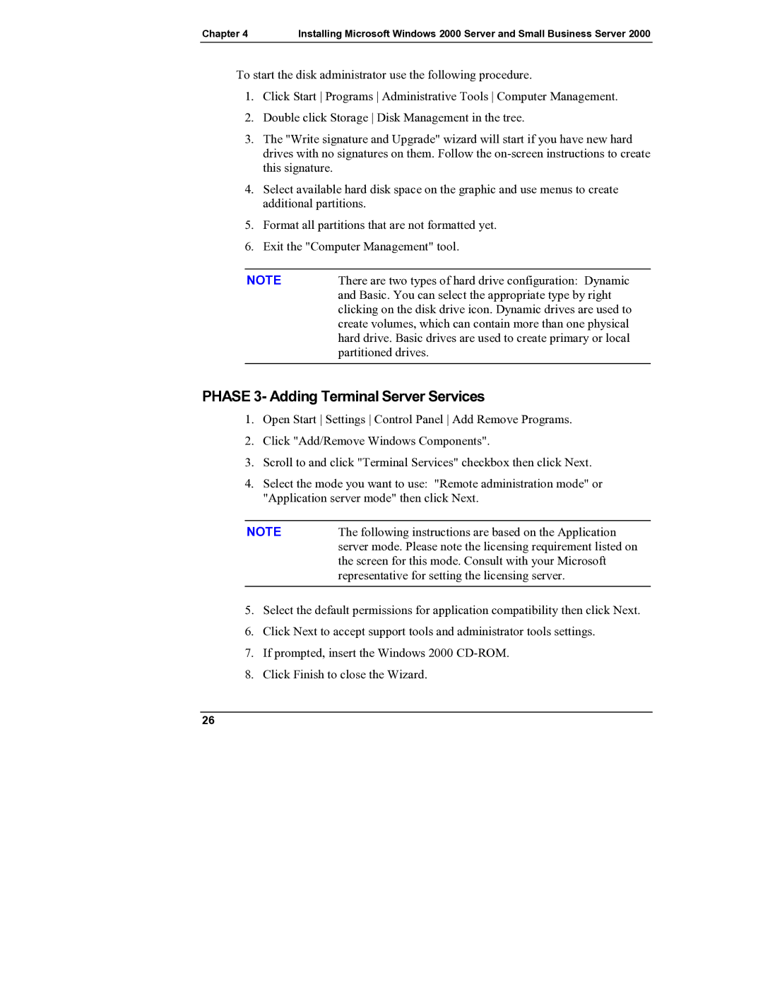 HP Server tc2110 manual Phase 3- Adding Terminal Server Services 